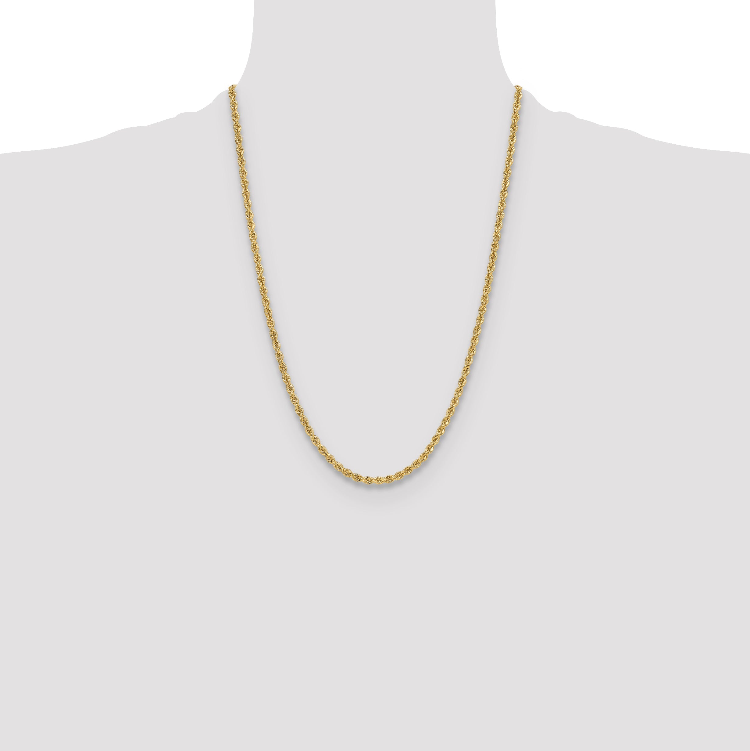 24 Inch 14k Yellow Gold 3.8mm Regular Rope Chain Necklace