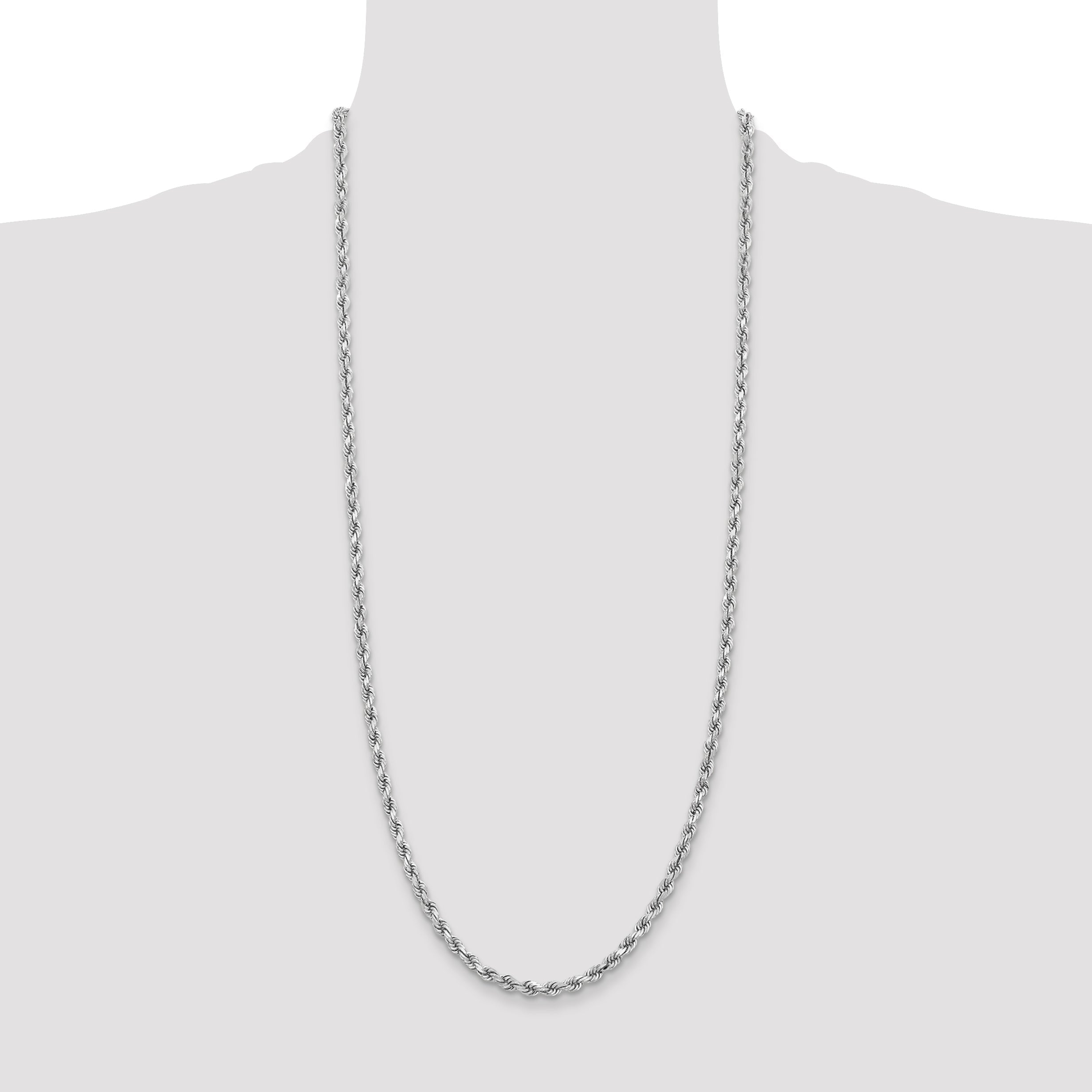 14k White Gold 30 inch 3.75mm Diamond-cut Rope with Lobster Clasp Chain Necklace