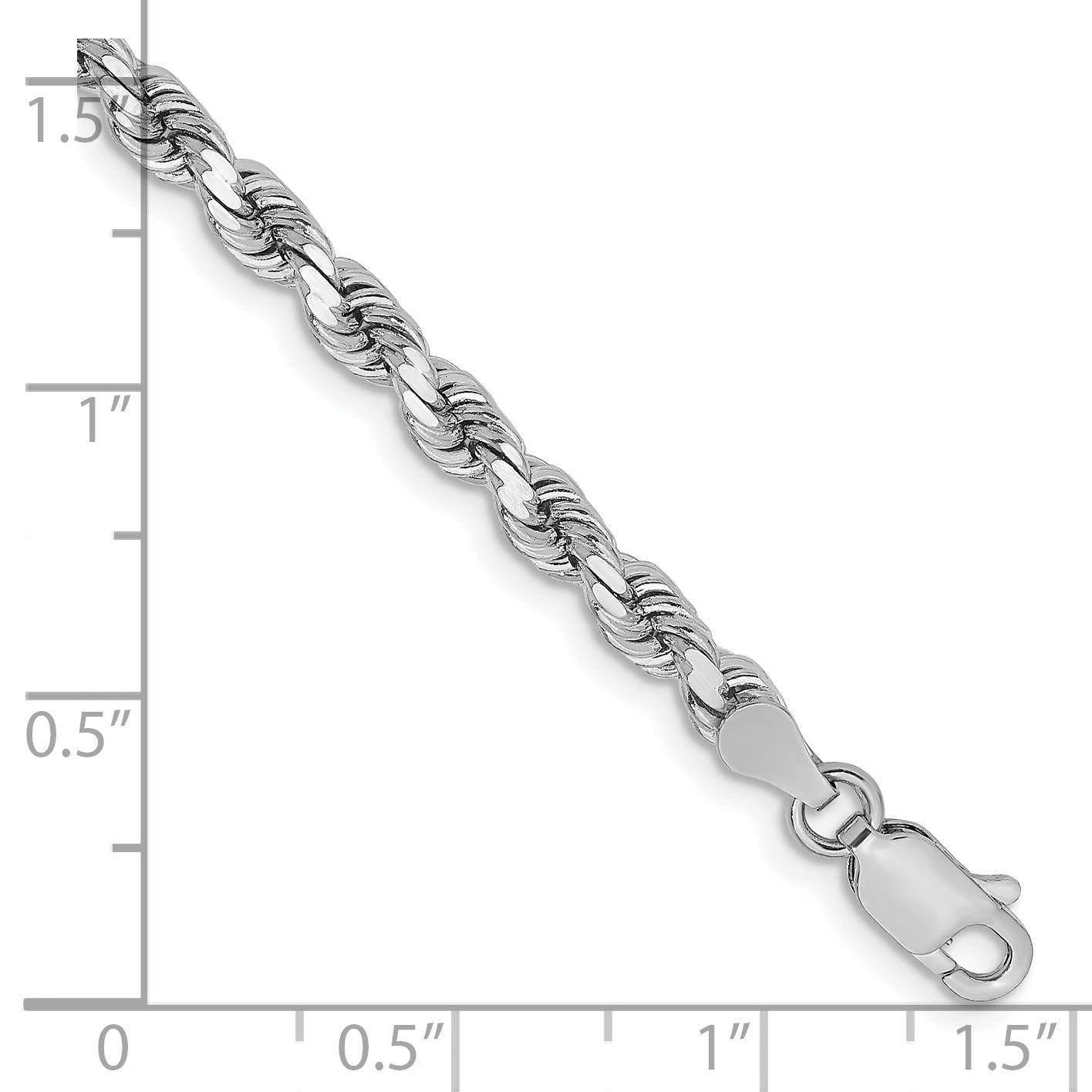 14k White Gold 8 inch 3.75mm Diamond-cut Rope with Lobster Clasp Chain Bracelet