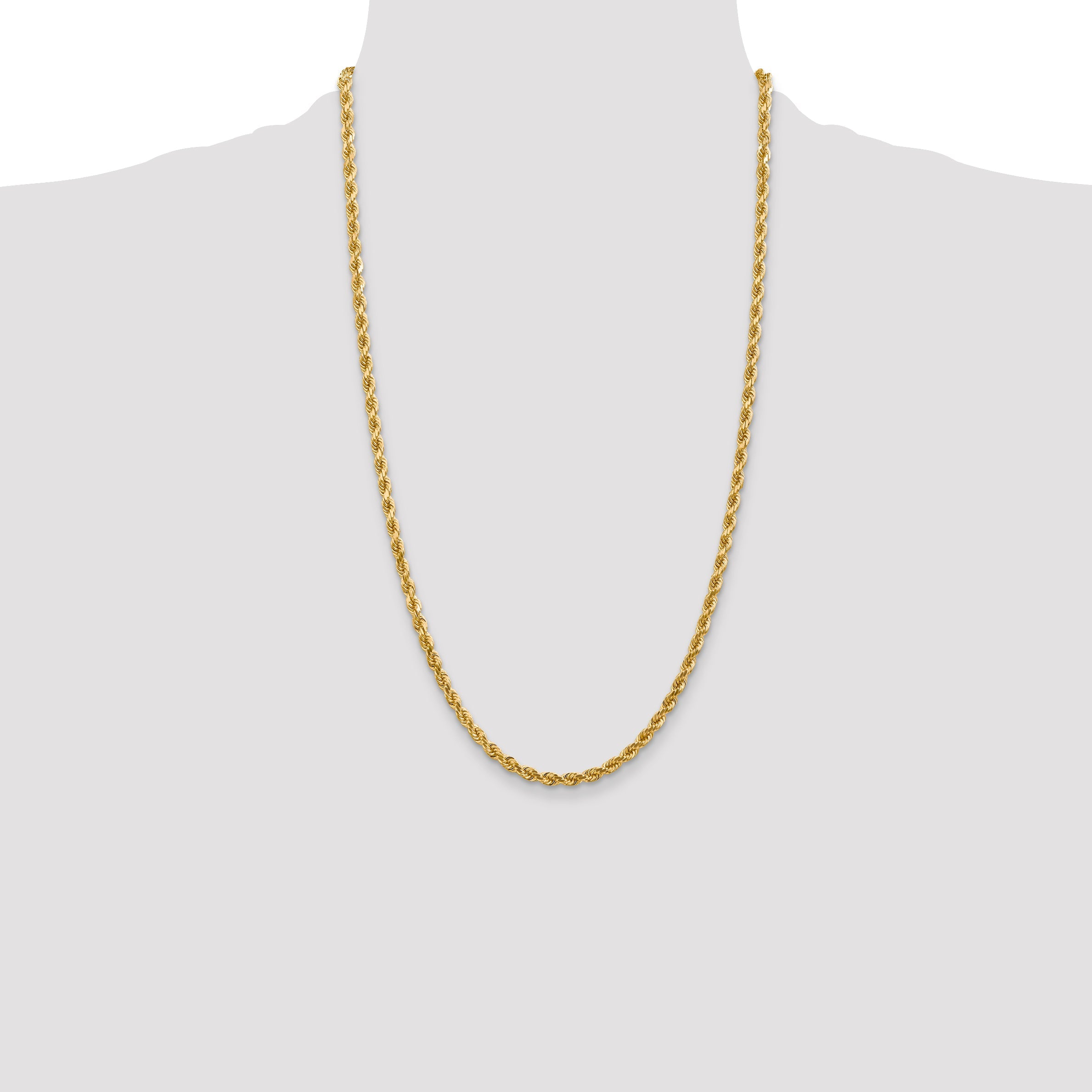 14k Yellow Gold 26 inch 4mm Diamond-cut Rope with Lobster Clasp Chain Necklace