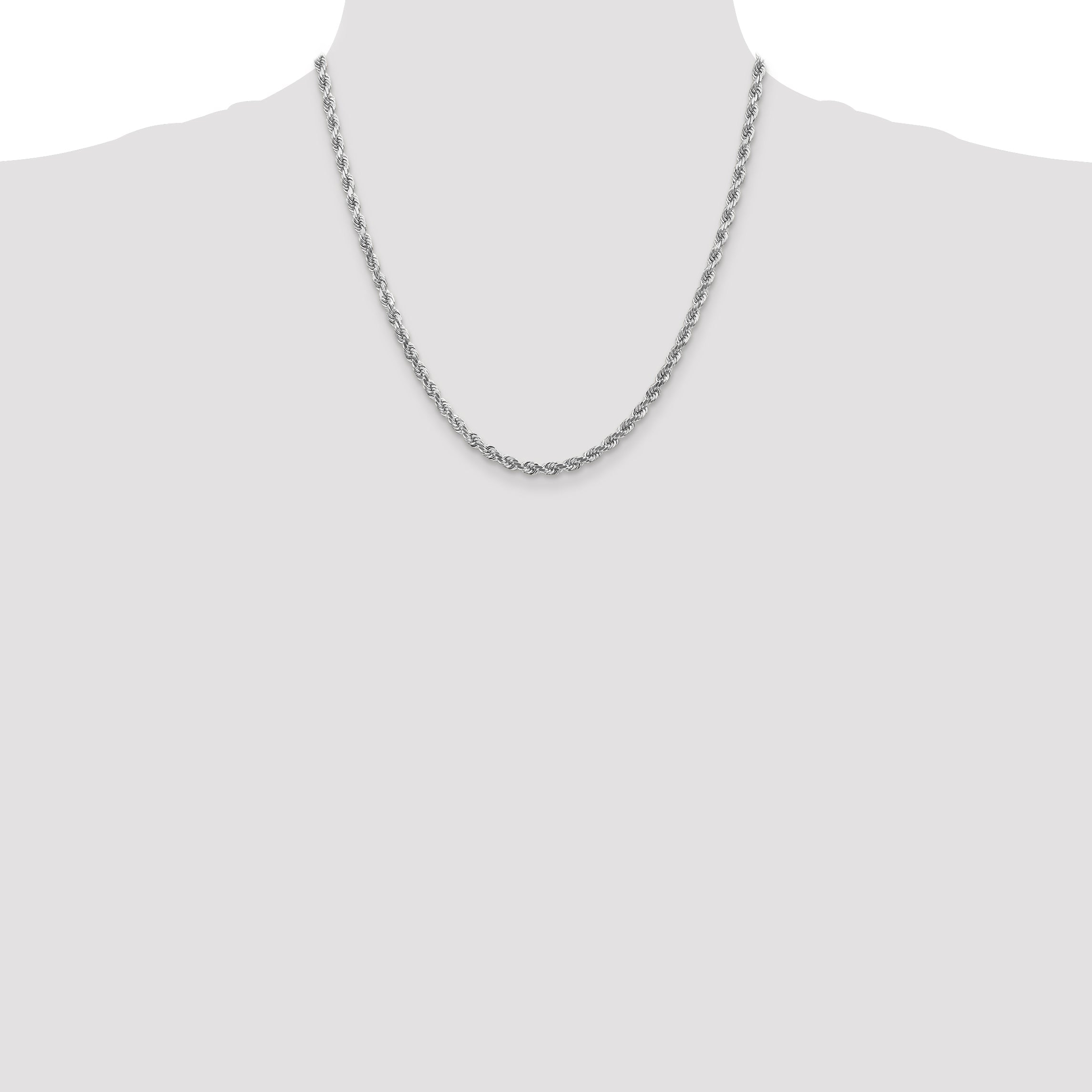 2 Inch 10K White Gold 4mm Diamond-Cut Rope Chain Necklace
