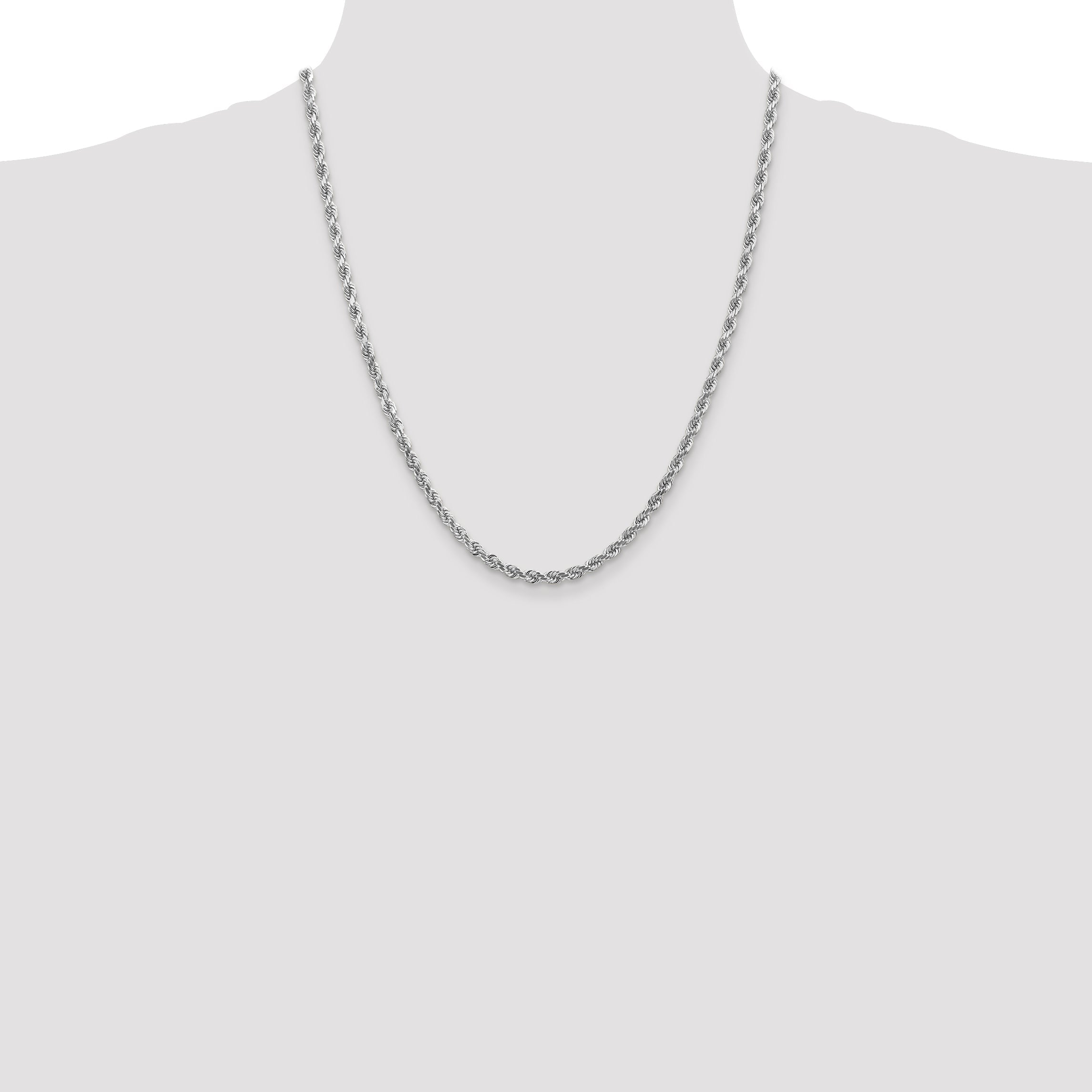 22 Inch 10K White Gold 4mm Diamond-Cut Rope Chain Necklace
