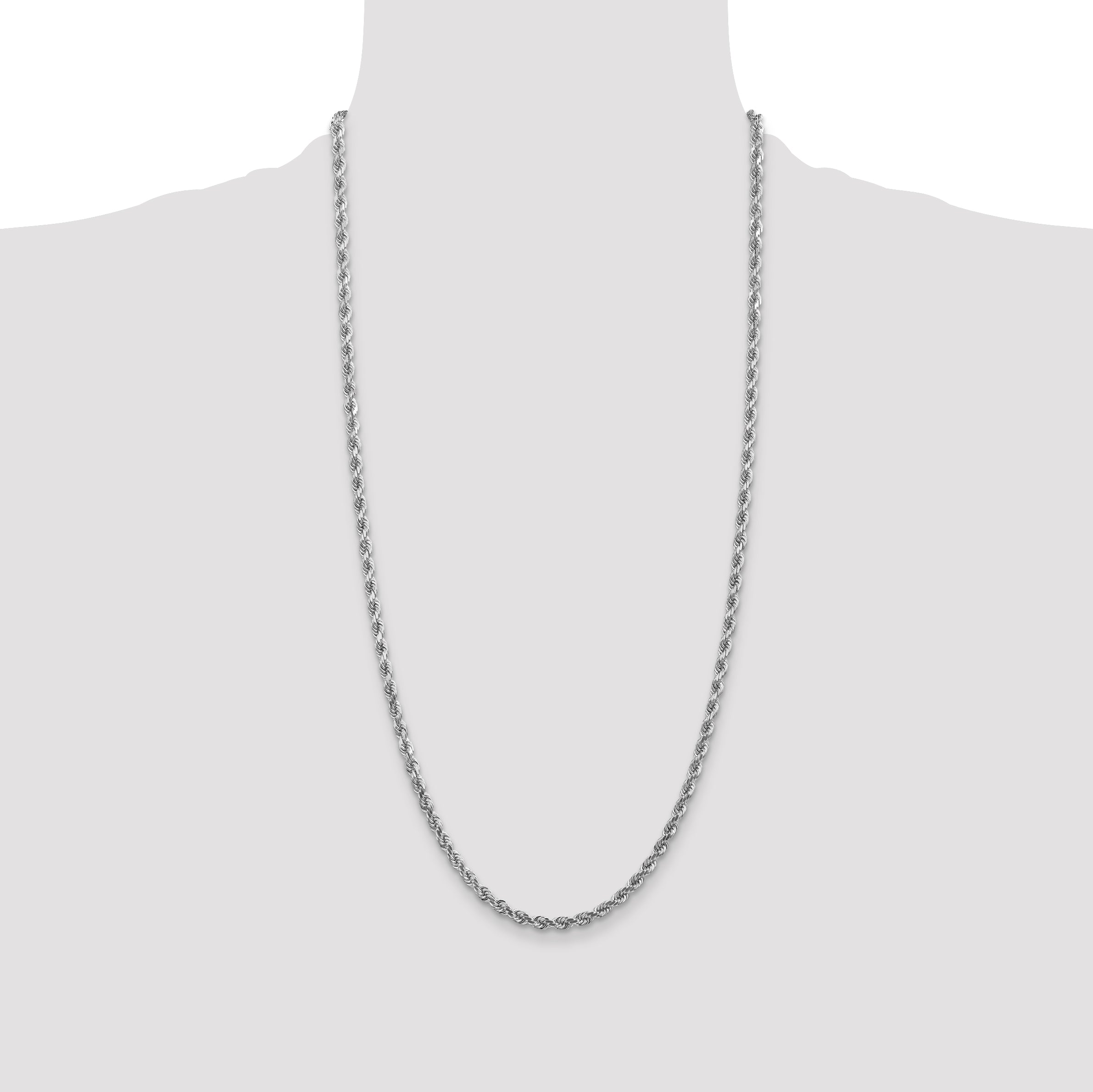 28 Inch 10K White Gold 4mm Diamond-Cut Rope Chain Necklace