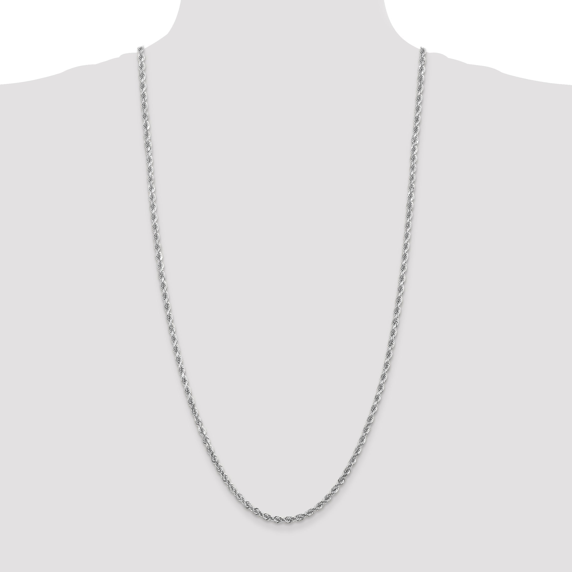 3 Inch 10K White Gold 4mm Diamond-Cut Rope Chain Necklace