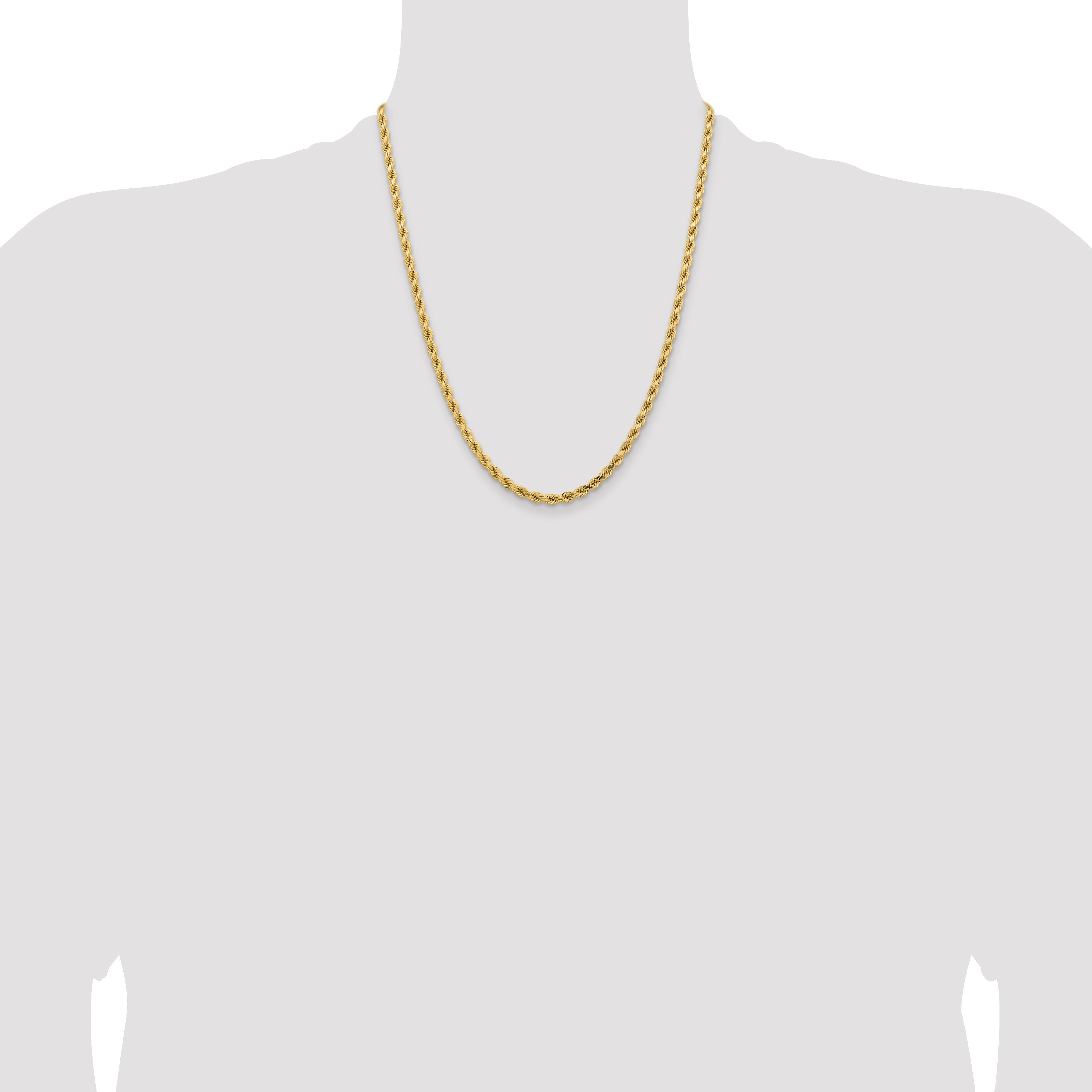 14k Yellow Gold 22 inch 4.25mm Diamond-cut Rope with Lobster Clasp Chain Necklace