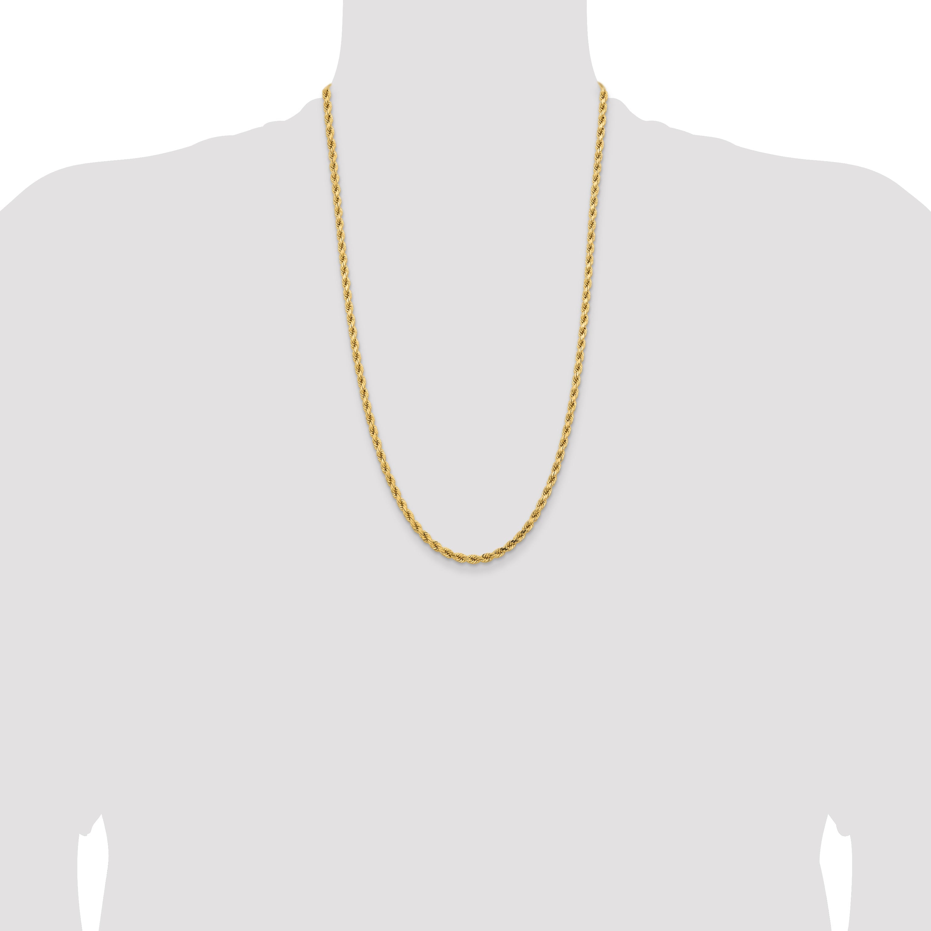 14k Yellow Gold 26 inch 4.25mm Diamond-cut Rope with Lobster Clasp Chain Necklace