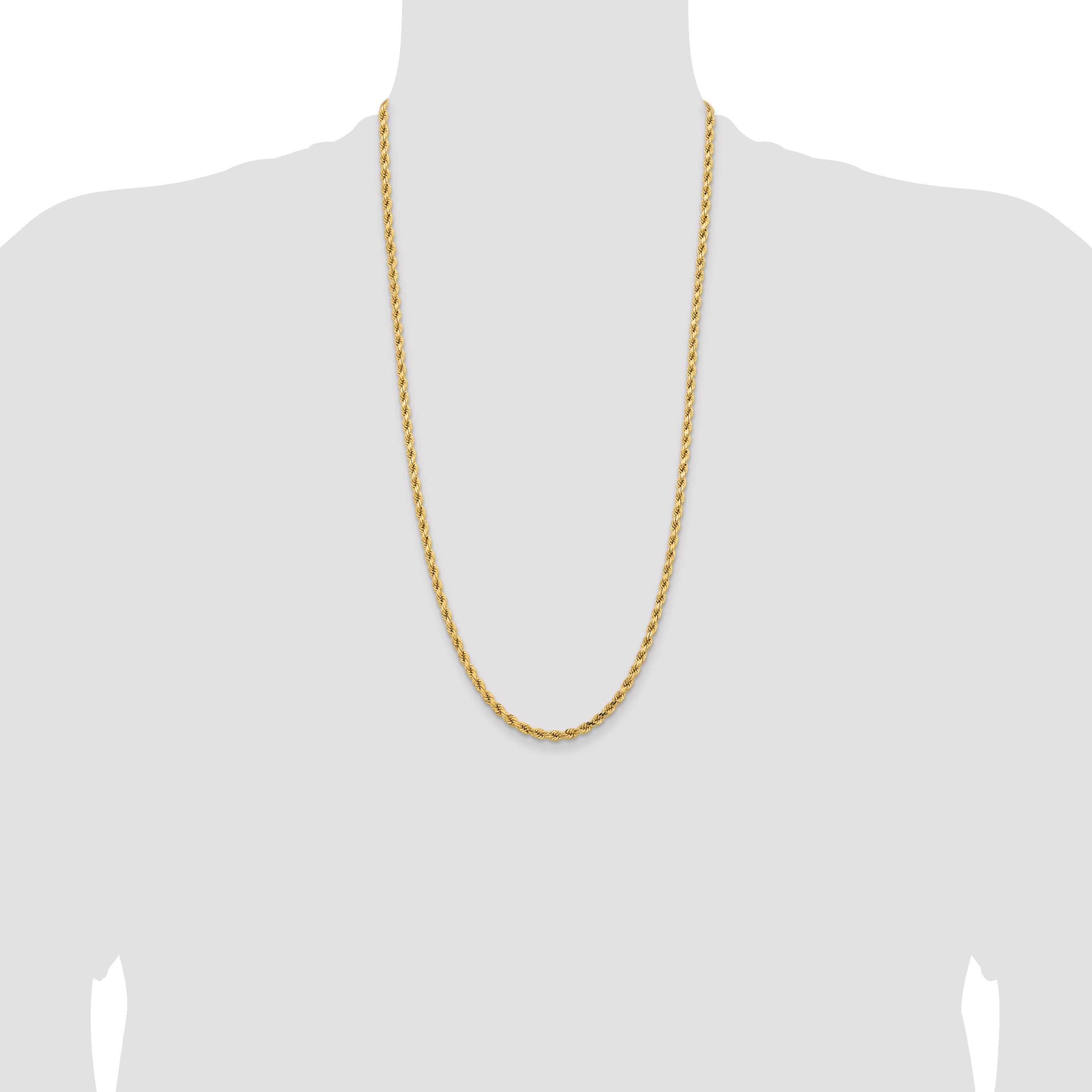 14k Yellow Gold 28 inch 4.25mm Diamond-cut Rope with Lobster Clasp Chain Necklace