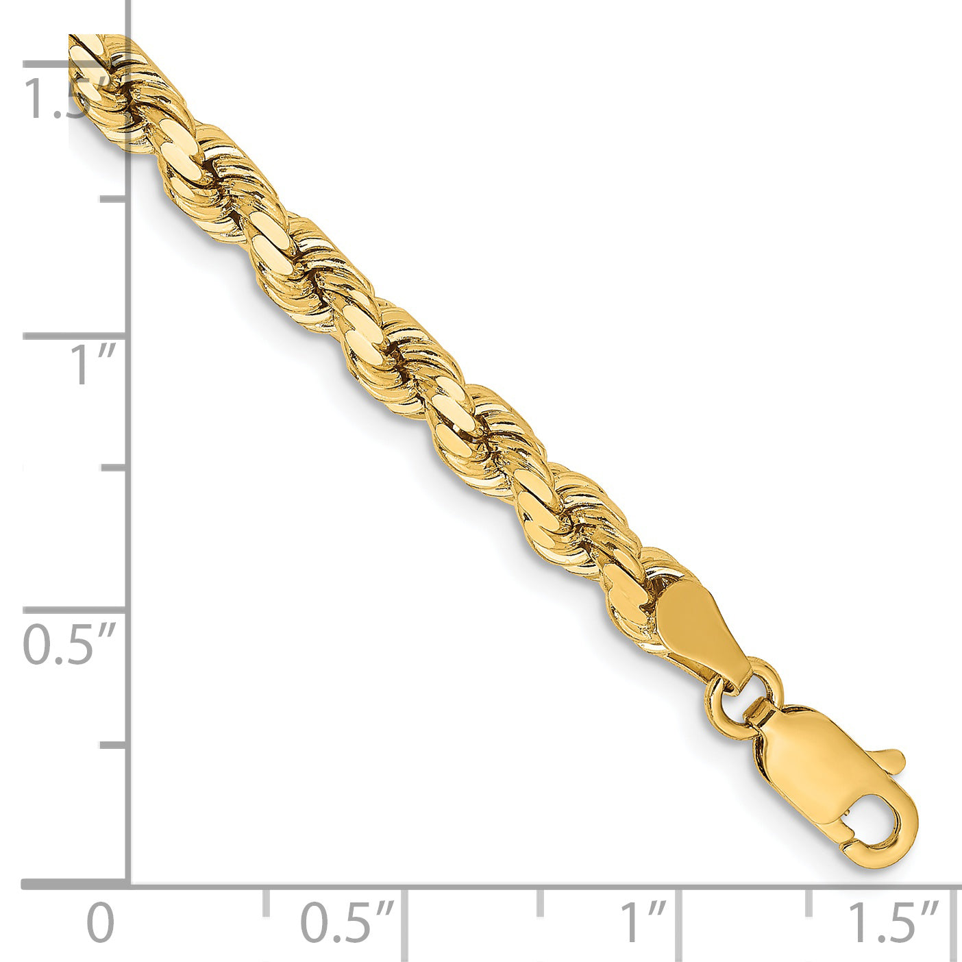 14k Yellow Gold 8 inch 4.25mm Diamond-cut Rope with Lobster Clasp Chain Bracelet