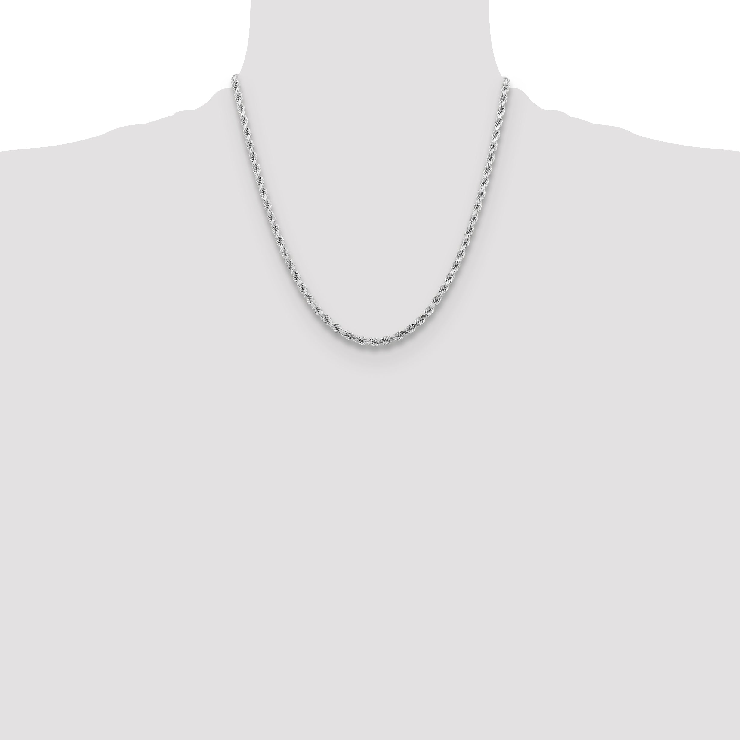 14k White Gold 20 inch 4.25mm Diamond-cut Rope with Lobster Clasp Chain Necklace