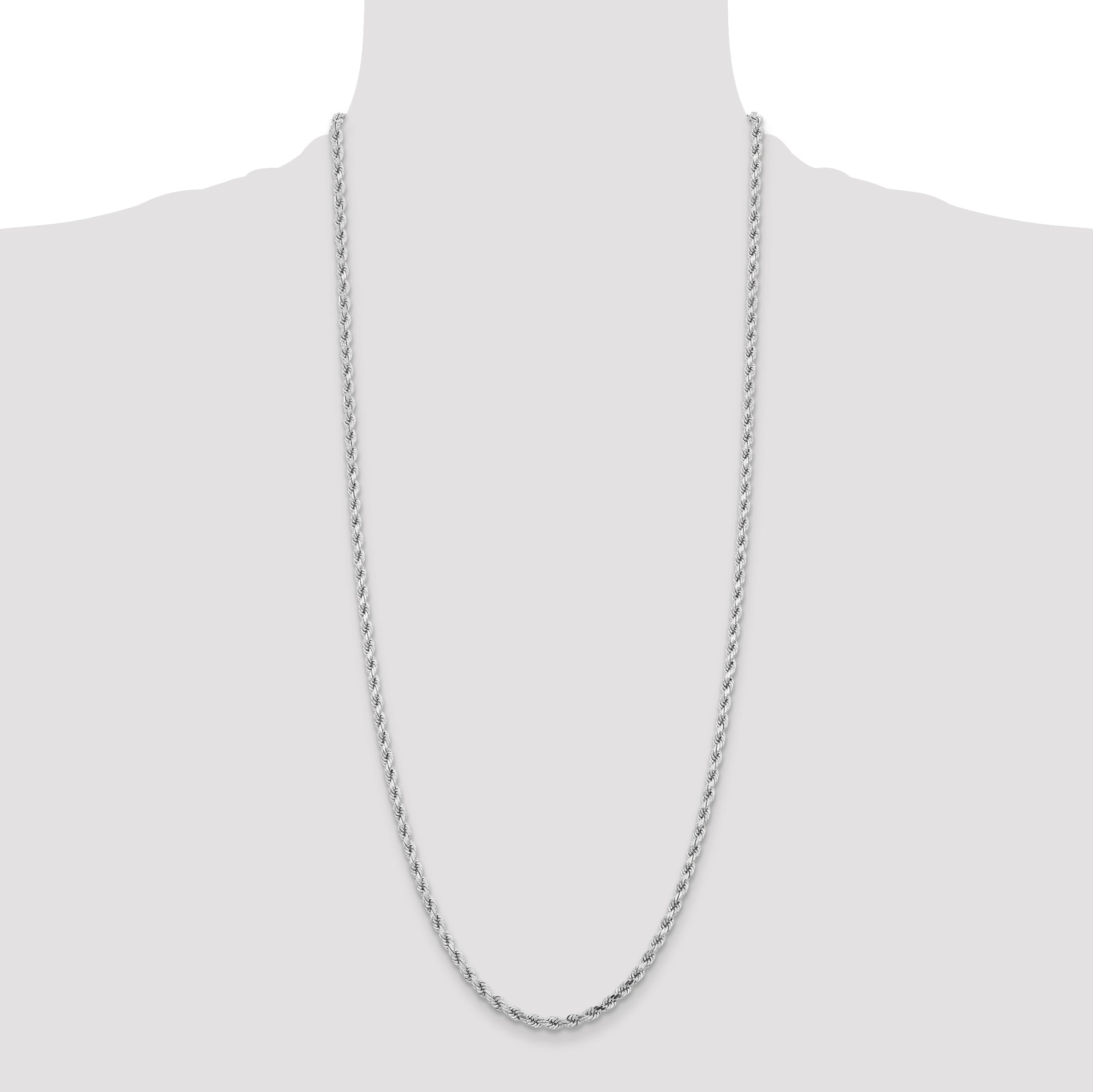 14k White Gold 30 inch 4.25mm Diamond-cut Rope with Lobster Clasp Chain Necklace