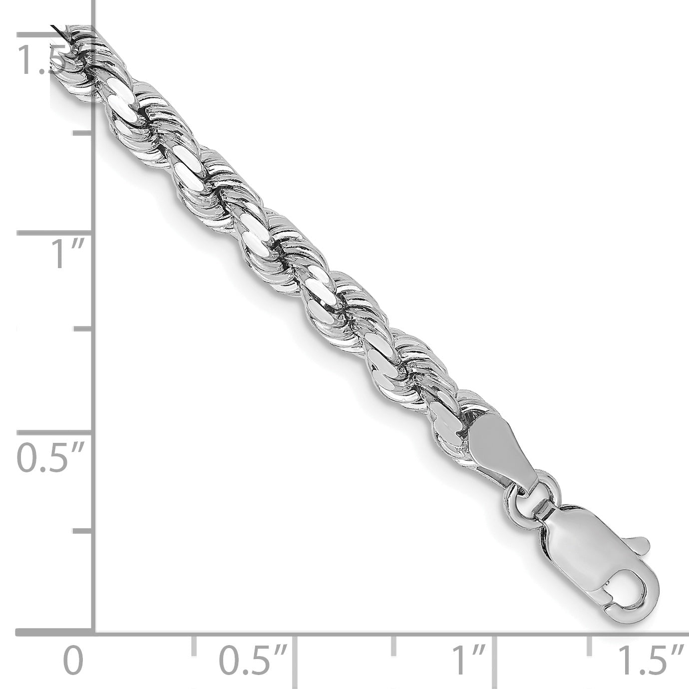 14k White Gold 8 inch 4.25mm Diamond-cut Rope with Lobster Clasp Chain Bracelet