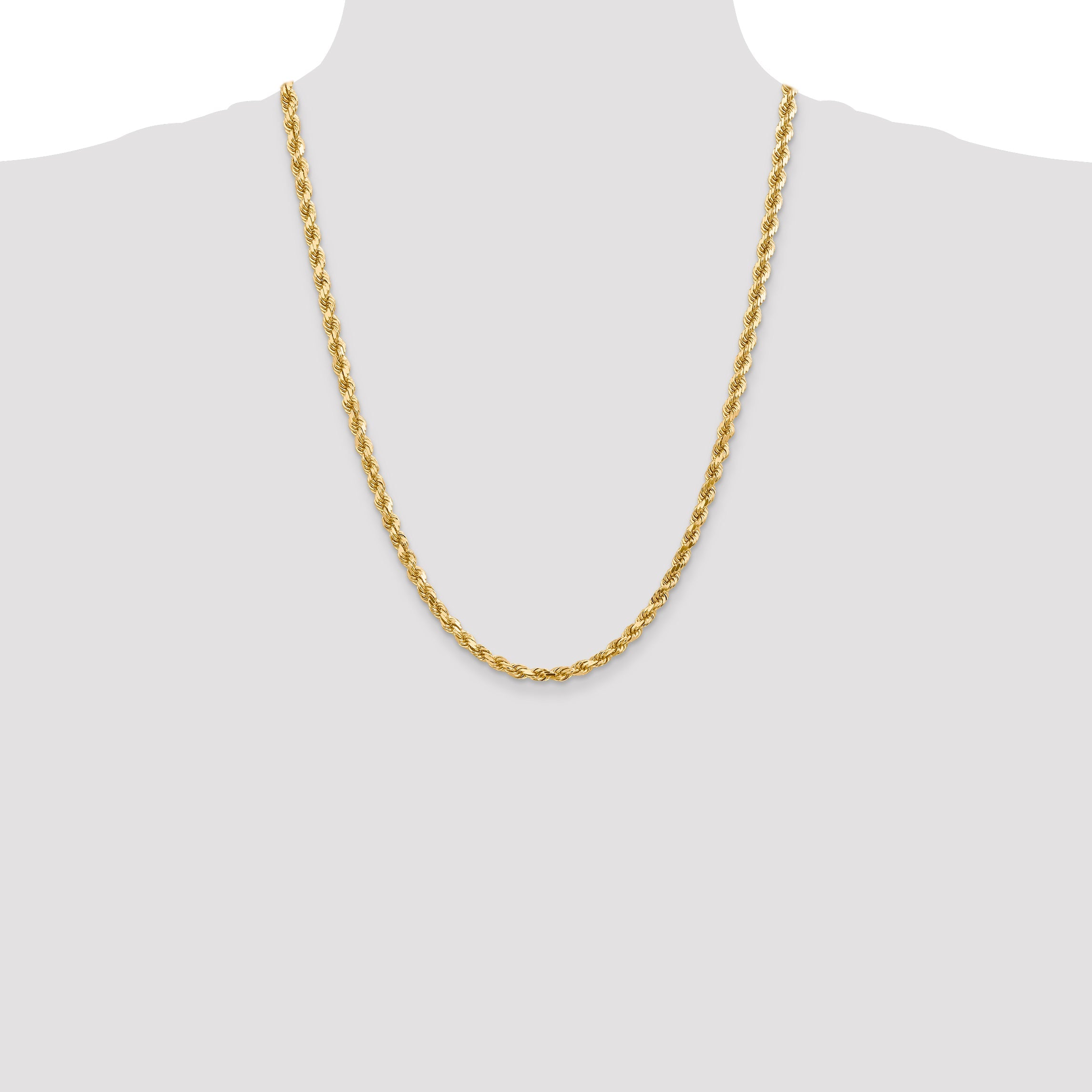14k Yellow Gold 24 inch 4.5mm Diamond-cut Rope with Lobster Clasp Chain Necklace