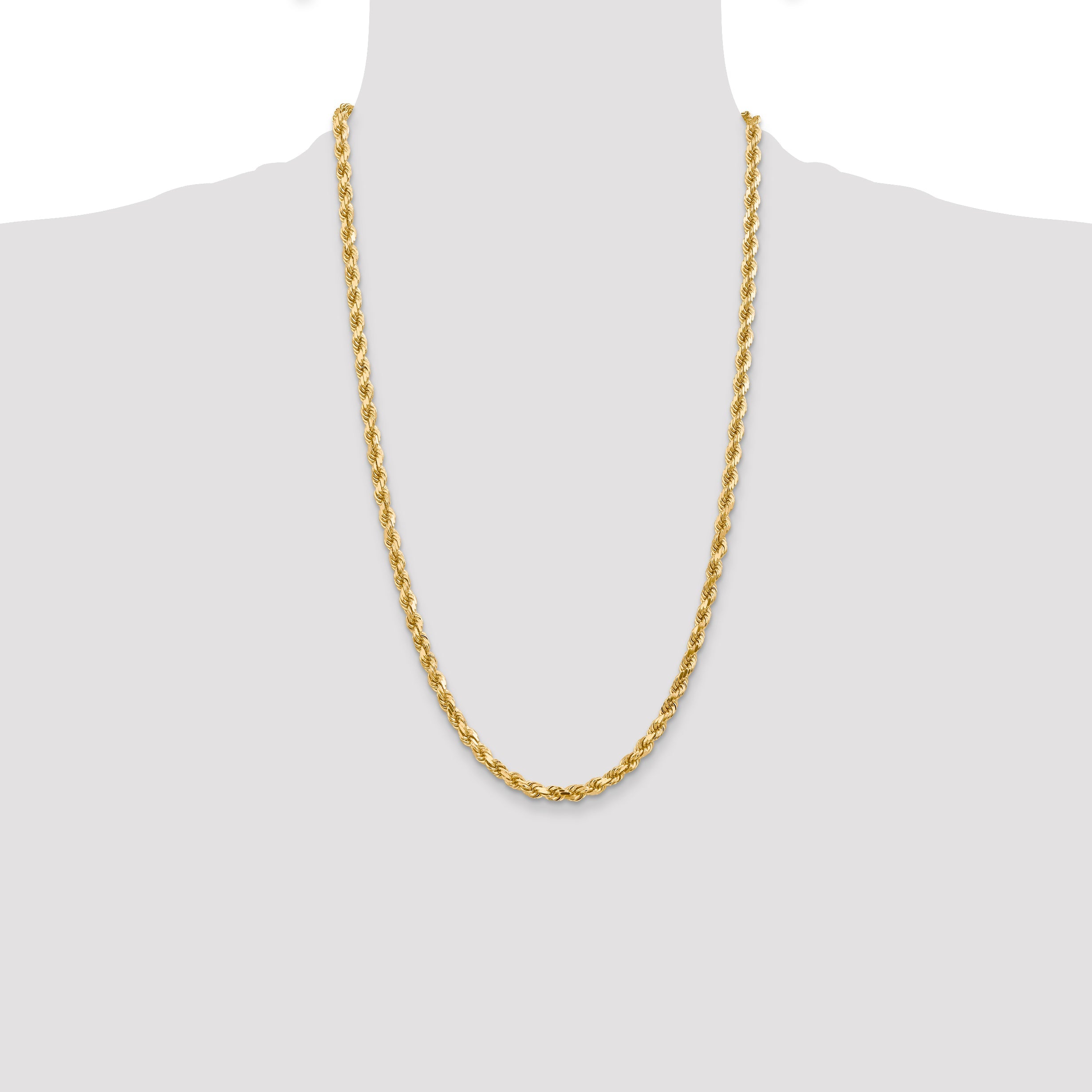 14k Yellow Gold 26 inch 4.5mm Diamond-cut Rope with Lobster Clasp Chain Necklace