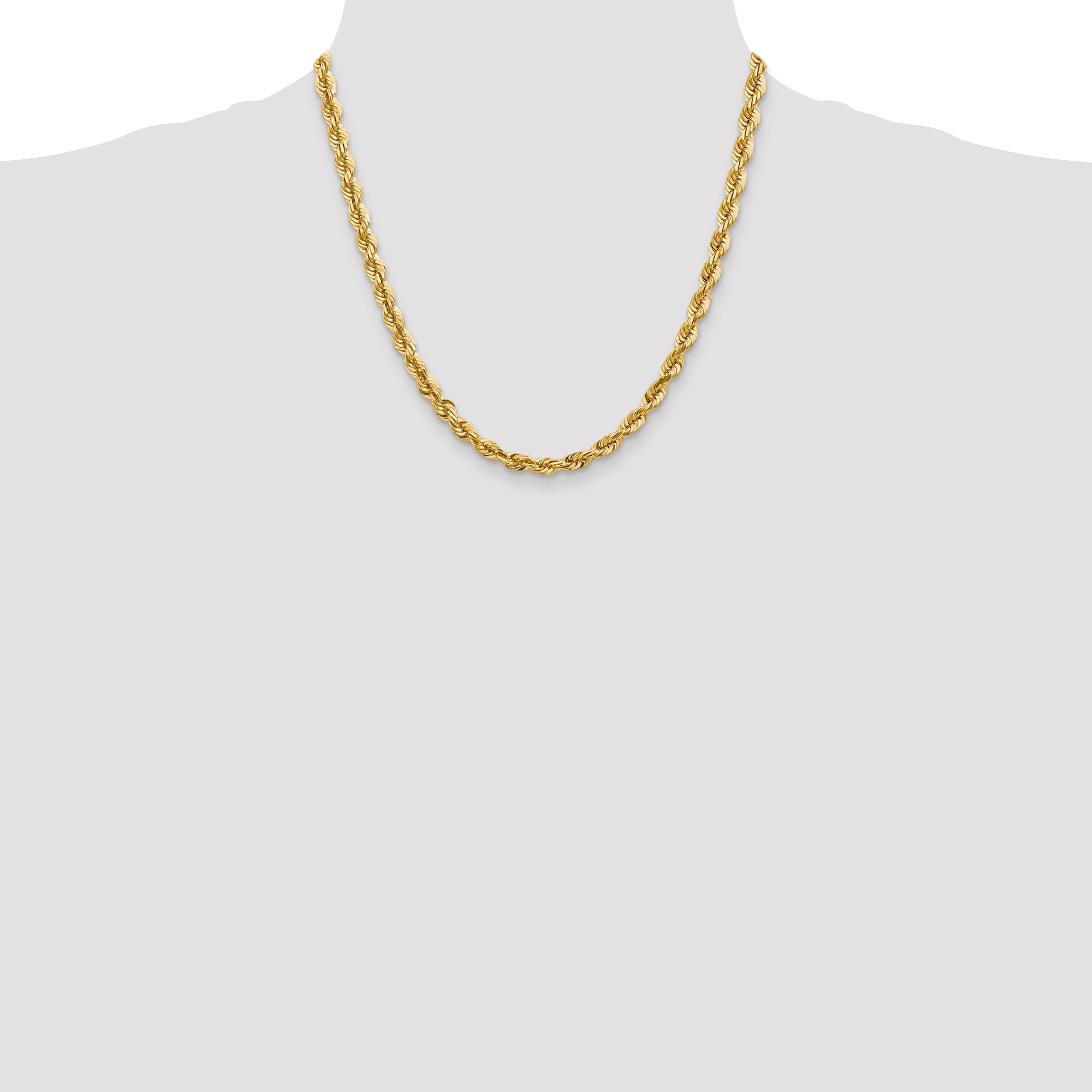 14k Yellow Gold 20 inch 5.5mm Diamond-cut Rope with Lobster Clasp Chain Necklace