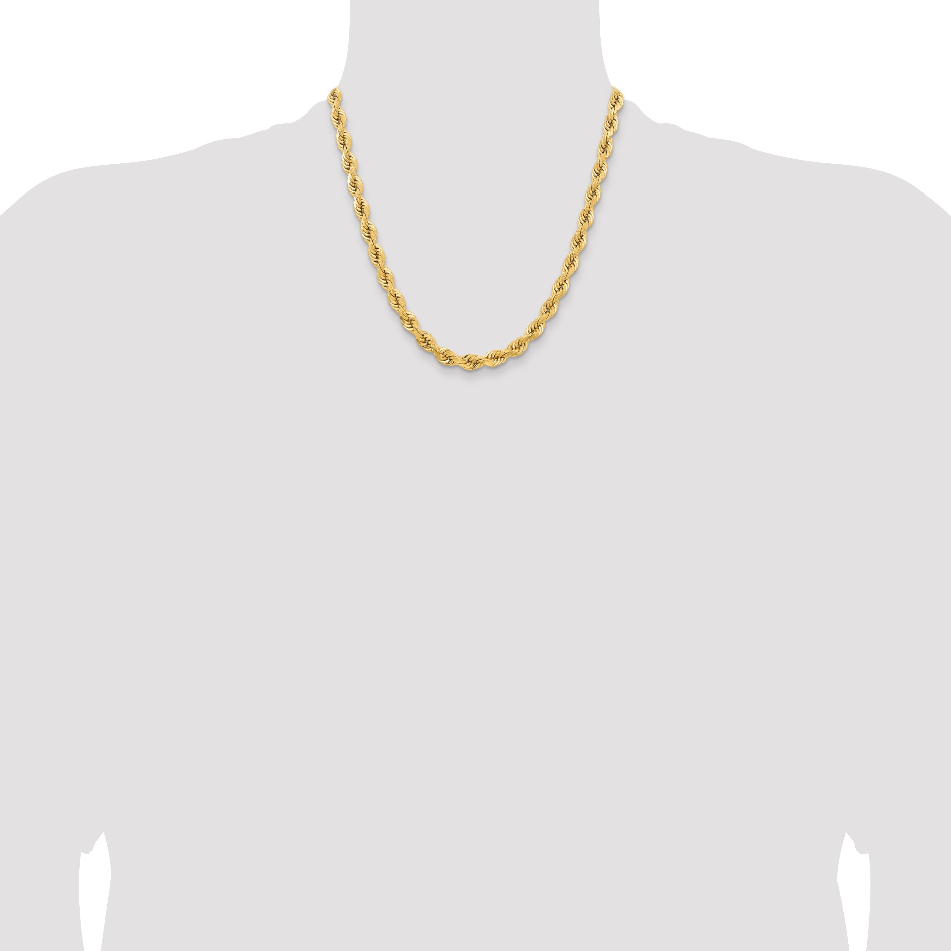 14k Yellow Gold 20 inch 6.5mm Diamond-cut Rope with Fancy Lobster Clasp Chain Necklace