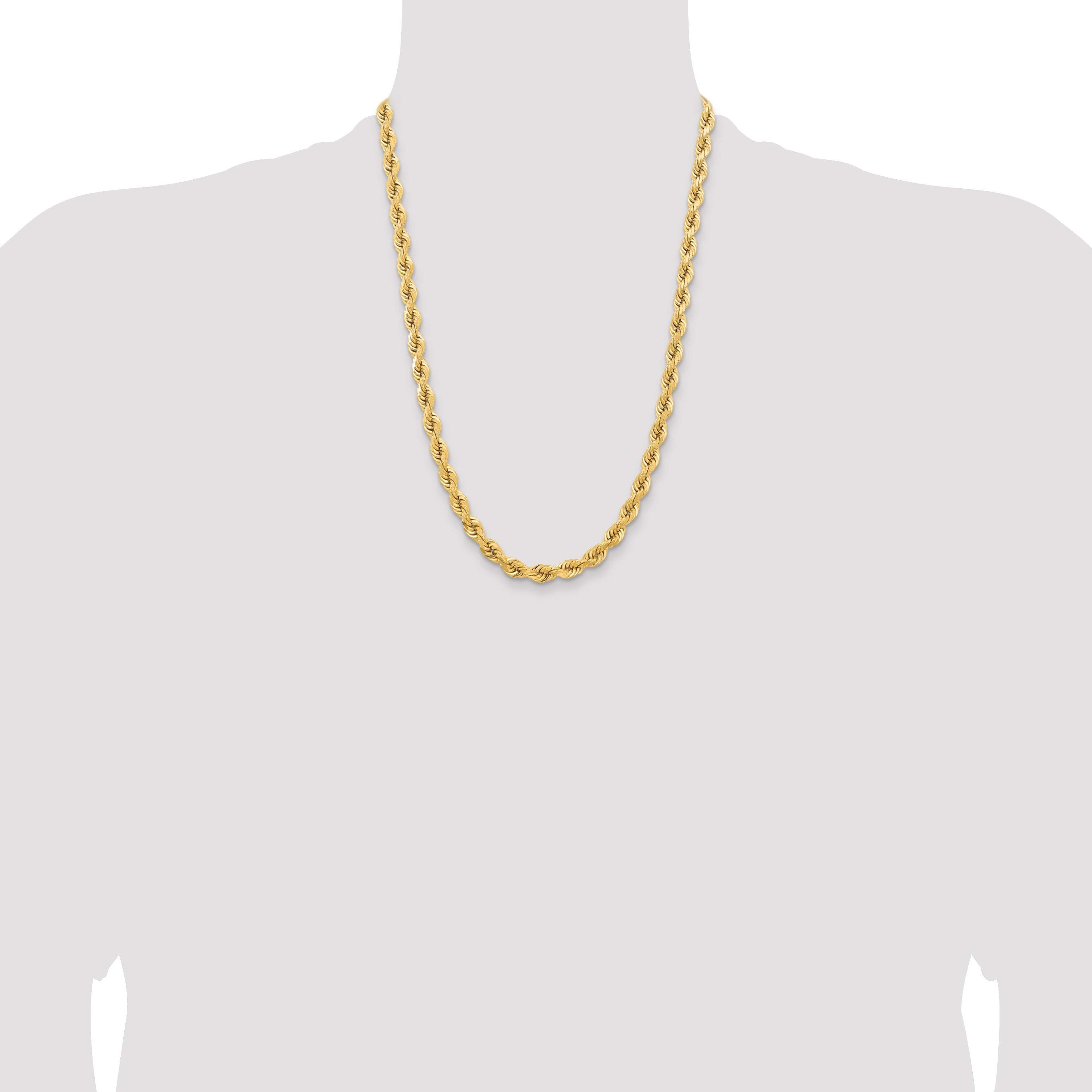 14k Yellow Gold 24 inch 6.5mm Diamond-cut Rope with Fancy Lobster Clasp Chain Necklace