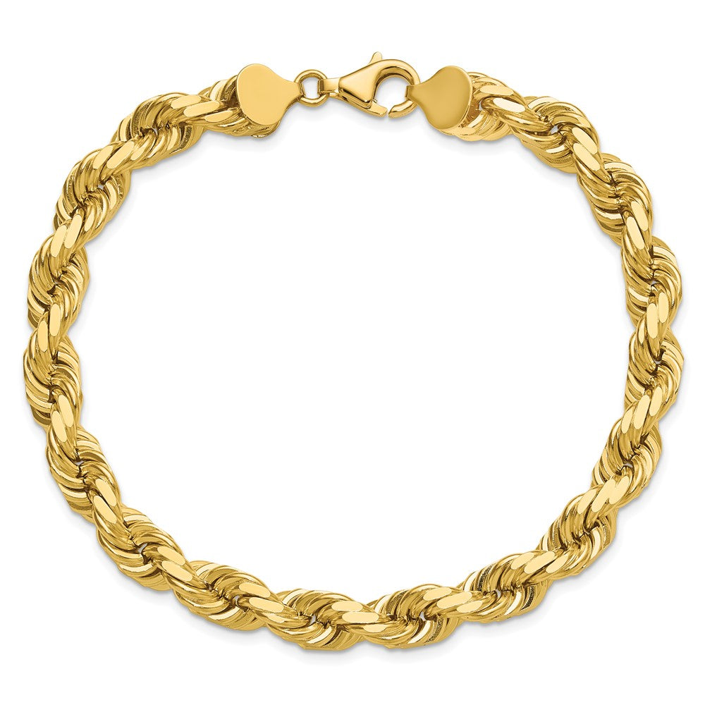 14k Yellow Gold 9 inch 8mm Diamond-cut Rope with Fancy Lobster Clasp Chain Bracelet