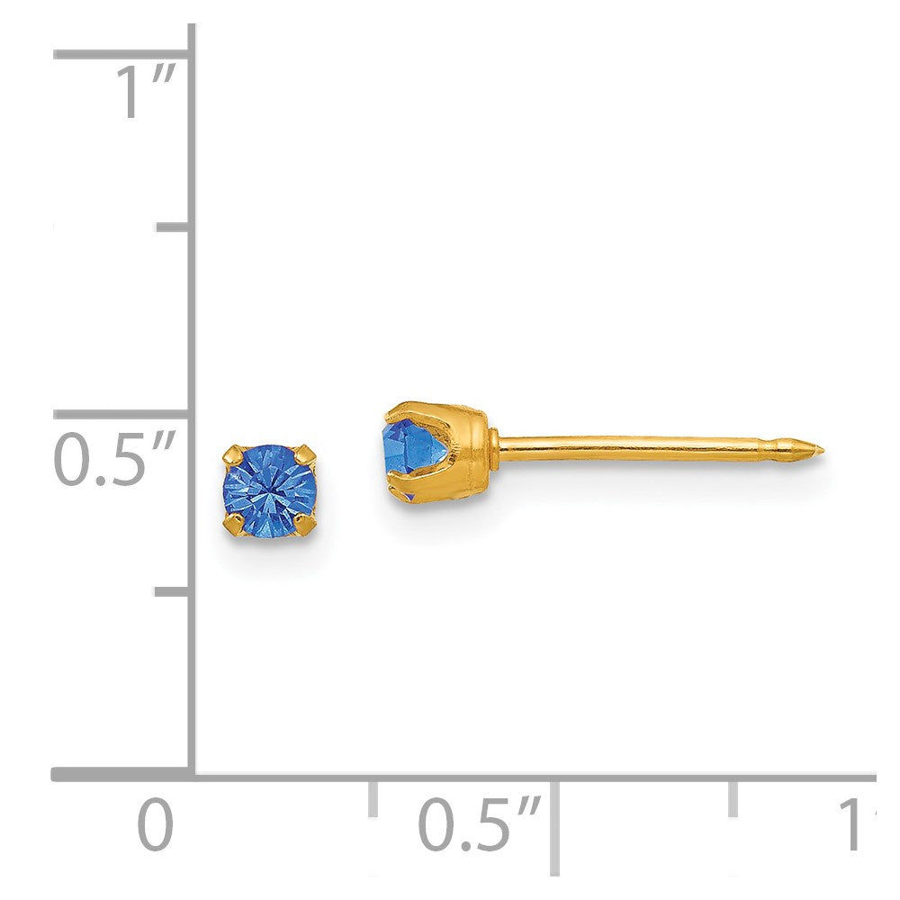 14k Yellow Gold Inverness 3mm September Crystal Birthstone Post Earrings