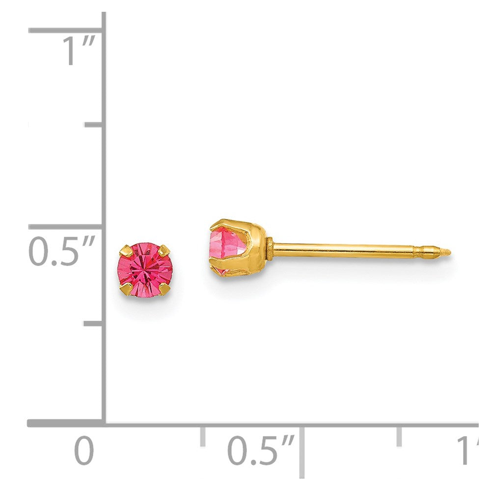 14k Yellow Gold Inverness 3mm October Crystal Birthstone Post Earrings