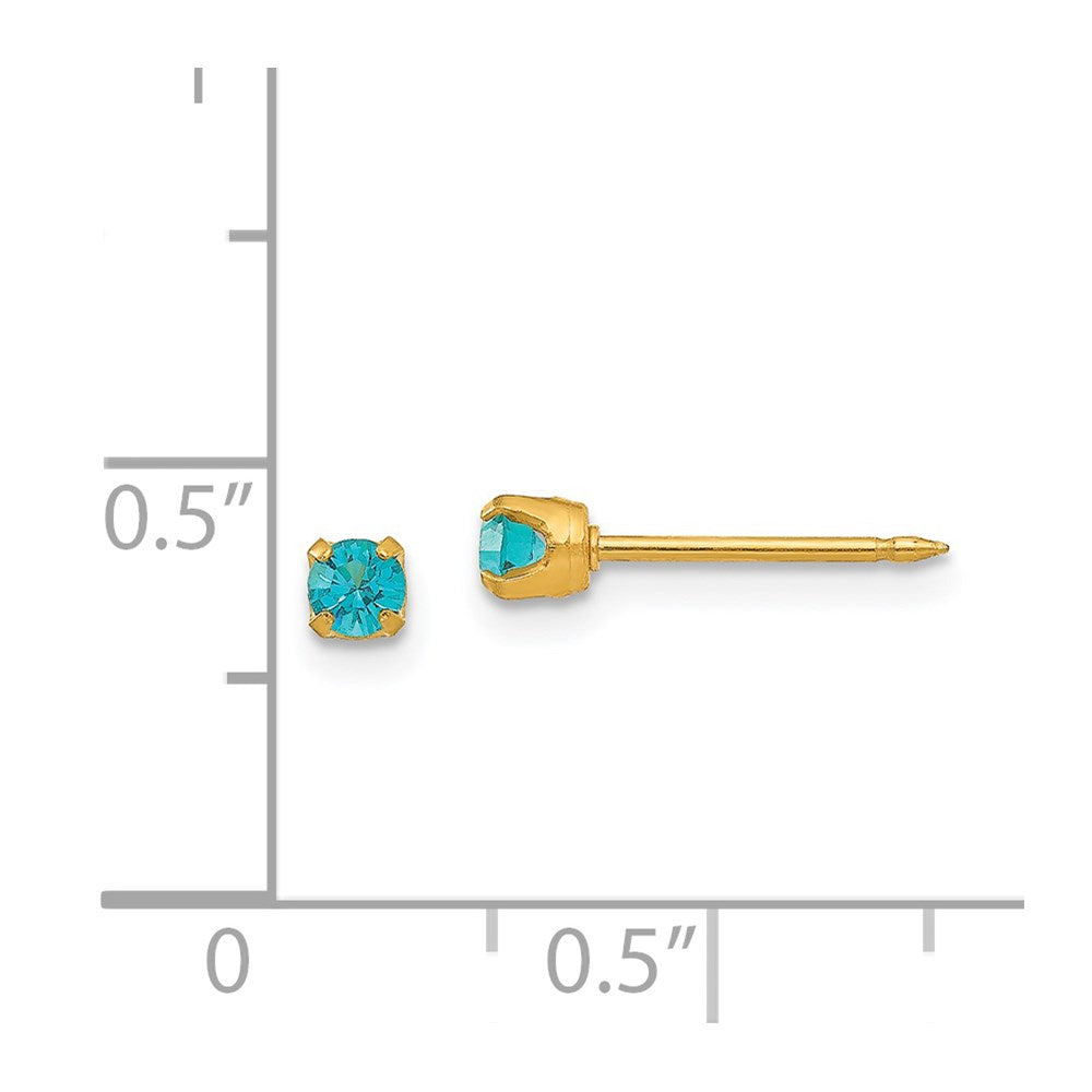 14k Yellow Gold Inverness 3mm December Crystal Birthstone Post Earrings