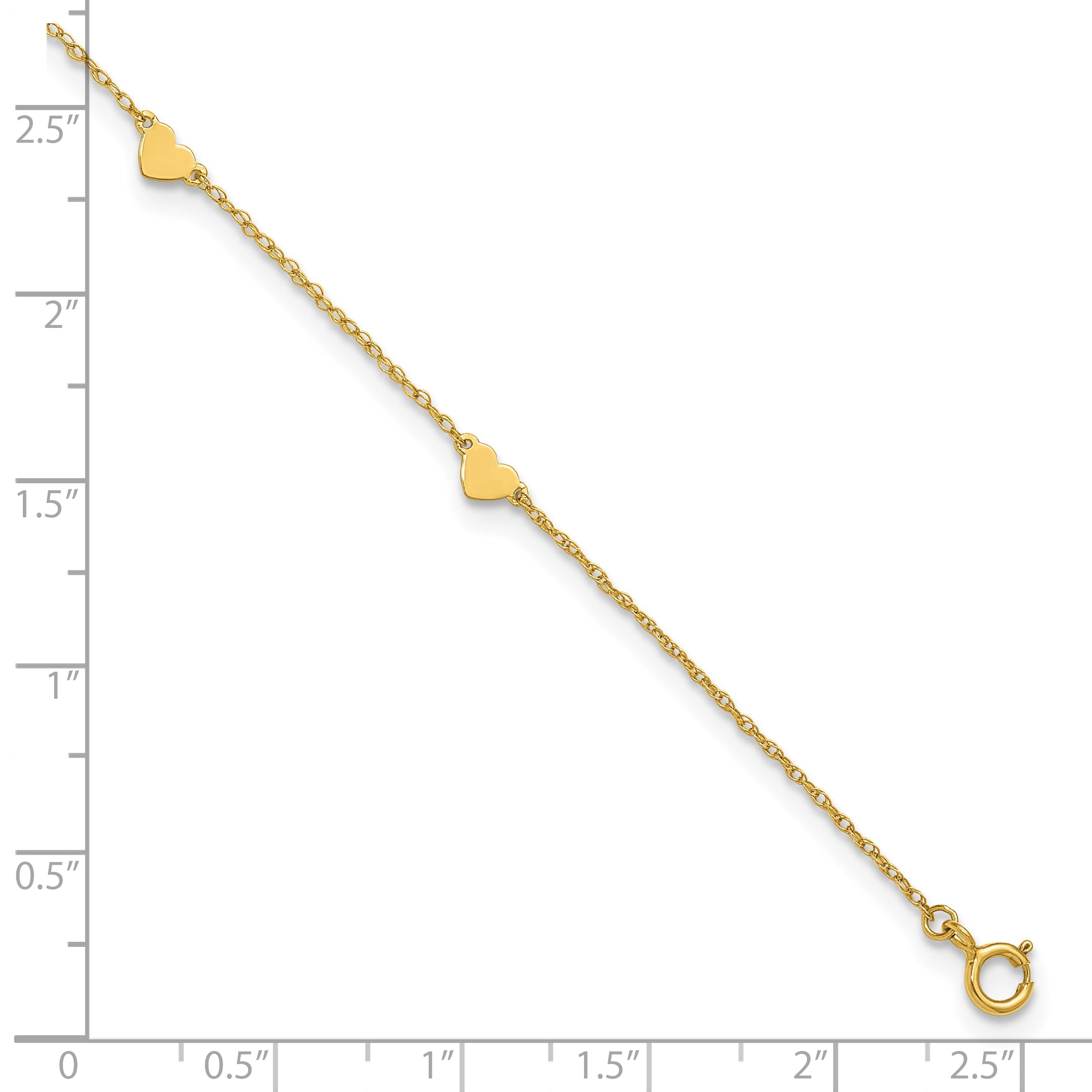 10K Yellow Gold Polished Heart 6-Station 10 Inch Anklet