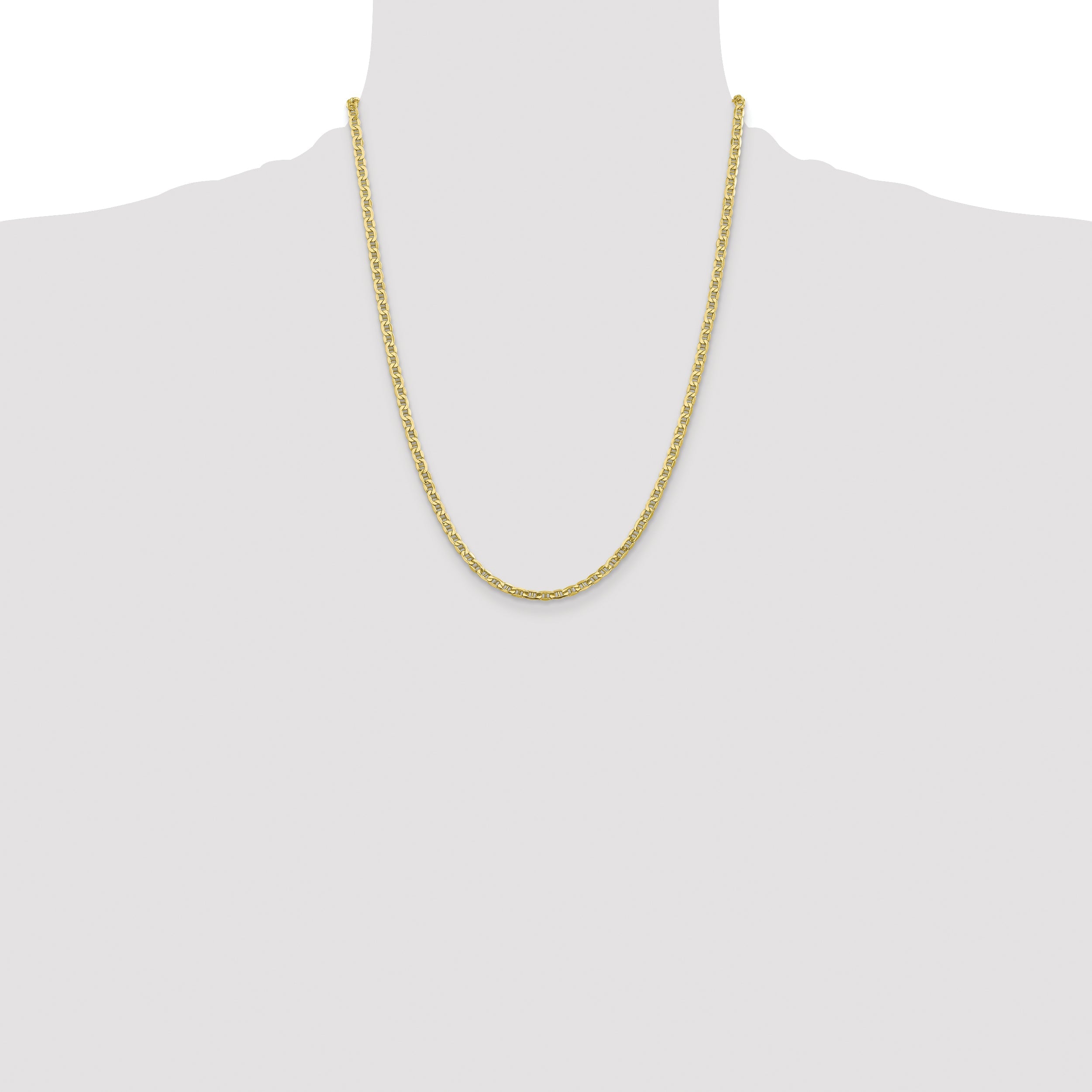 22 Inch 10K Yellow Gold 4mm Semi-Solid Anchor Chain Necklace