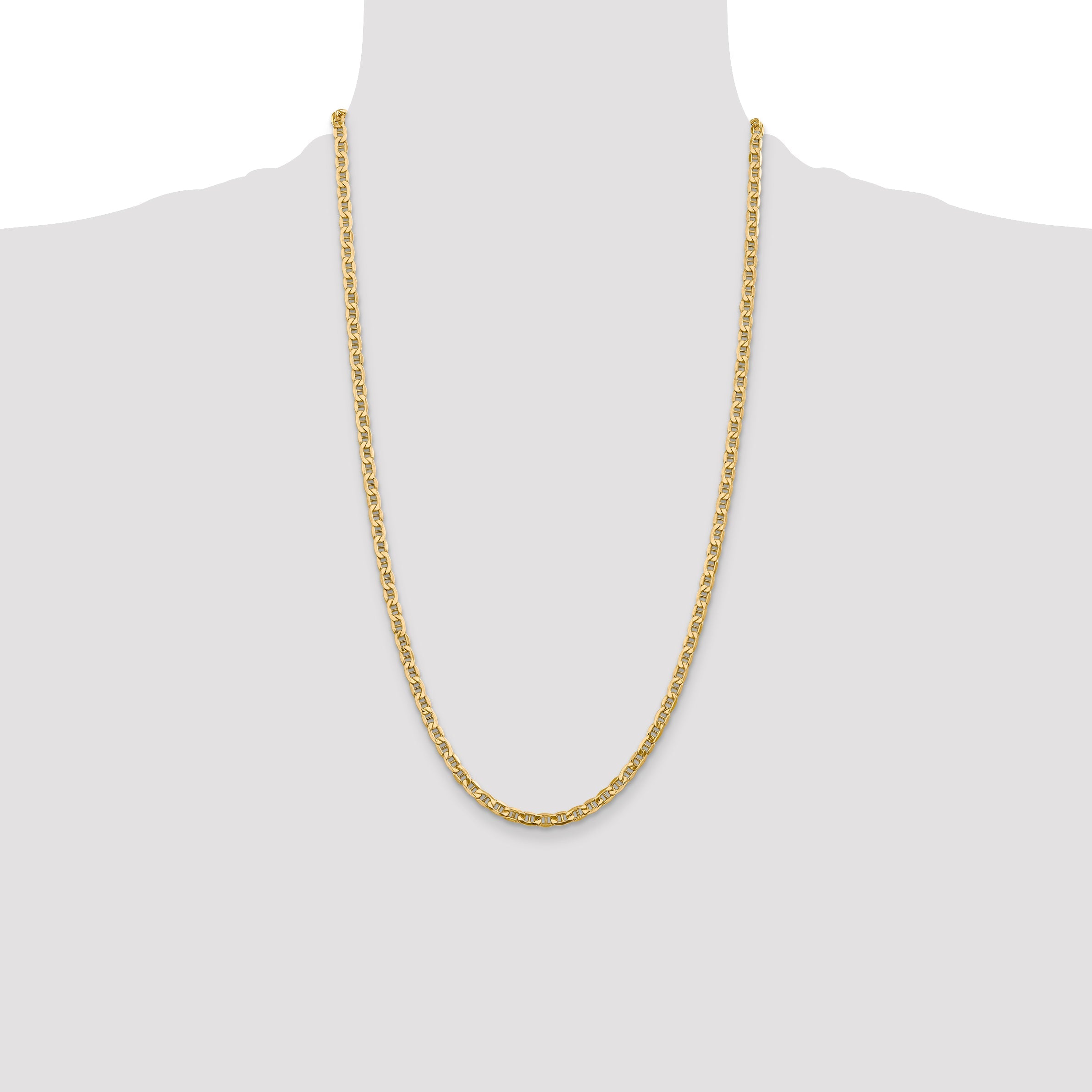 26 Inch 10K Yellow Gold 4mm Semi-Solid Anchor Chain Necklace