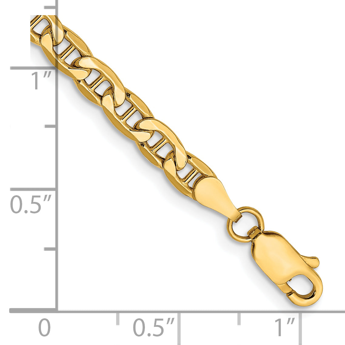 8 Inch 10k Yellow Gold 4mm Semi-Solid Anchor Chain Bracelet