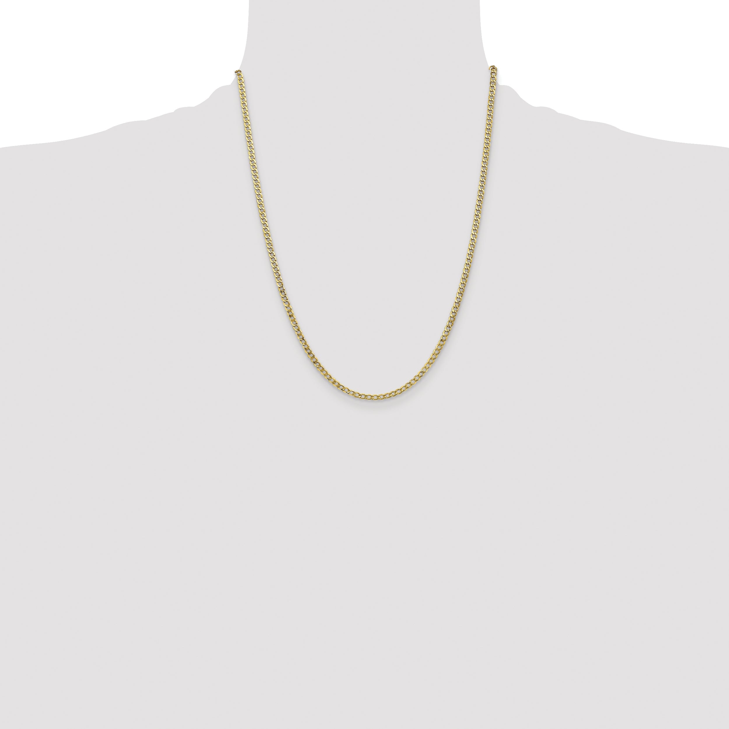 22 Inch 10K Yellow Gold 3.35mm Semi-Solid Curb Link Chain Necklace