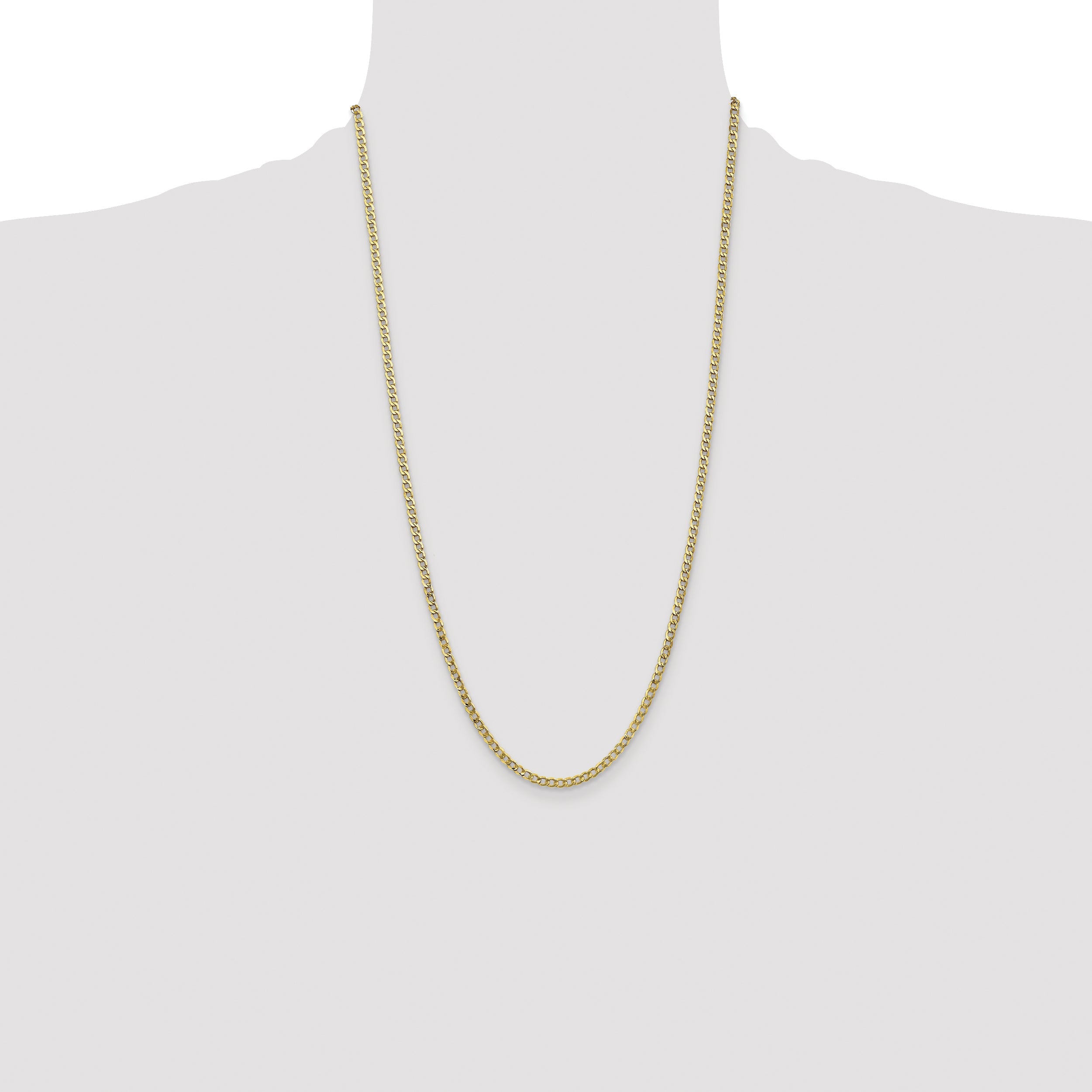 26 Inch 10K Yellow Gold 3.35mm Semi-Solid Curb Link Chain Necklace