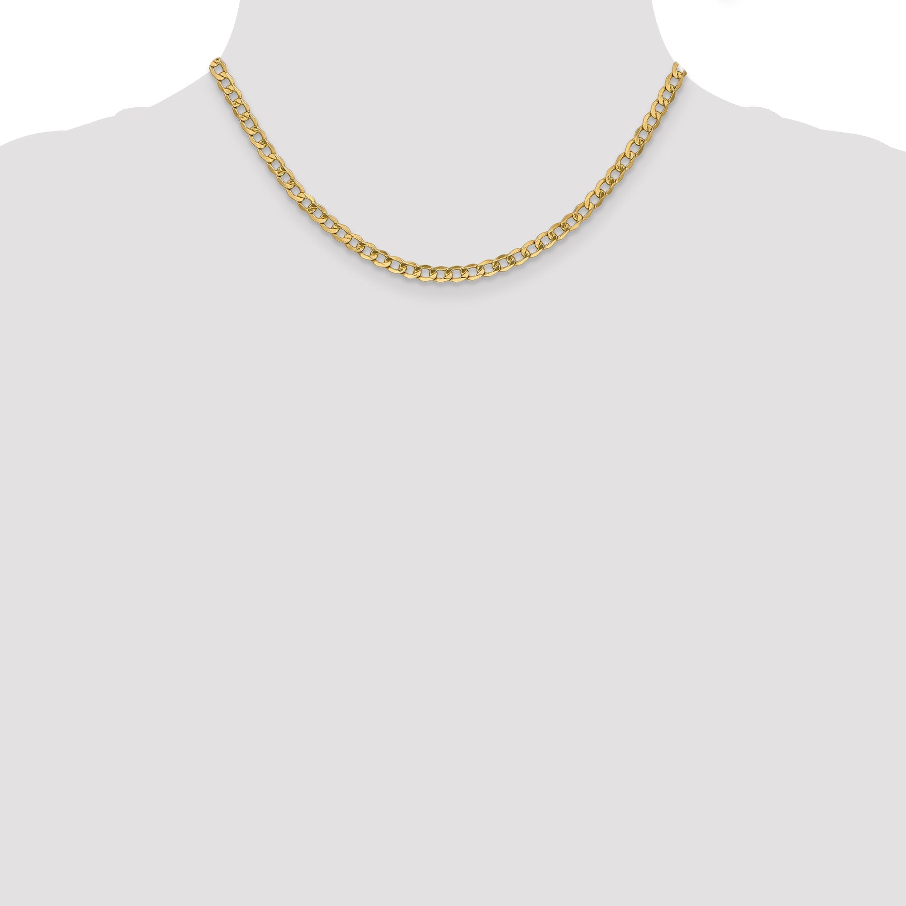16 Inch 10k Yellow Gold 4.3mm Semi-Solid Curb Link Chain Necklace