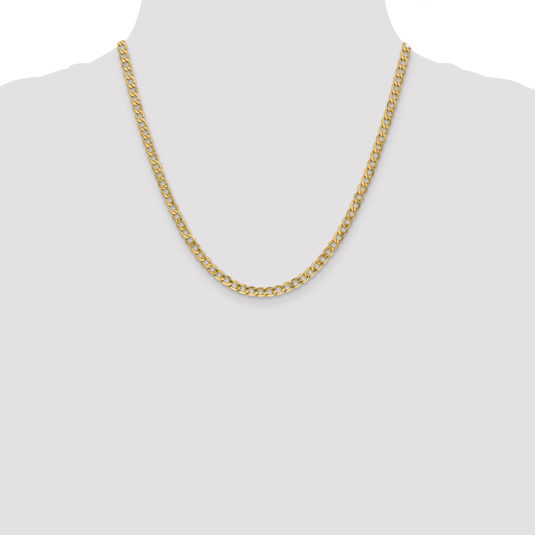 2 Inch 10k Yellow Gold 4.3mm Semi-Solid Curb Link Chain Necklace