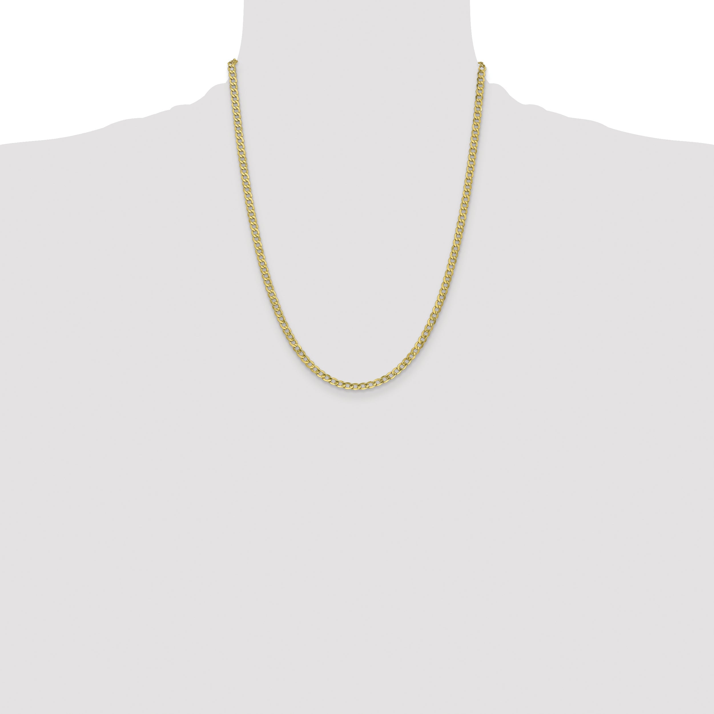 22 Inch 10k Yellow Gold 4.3mm Semi-Solid Curb Link Chain Necklace
