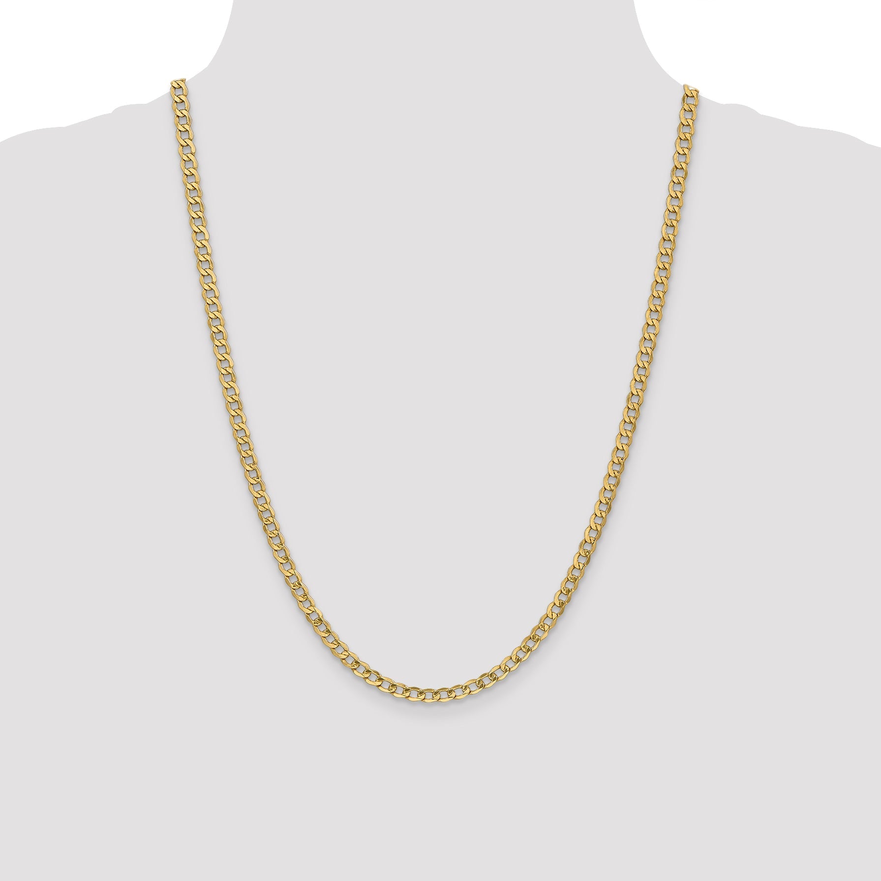 24 Inch 10k Yellow Gold 4.3mm Semi-Solid Curb Link Chain Necklace