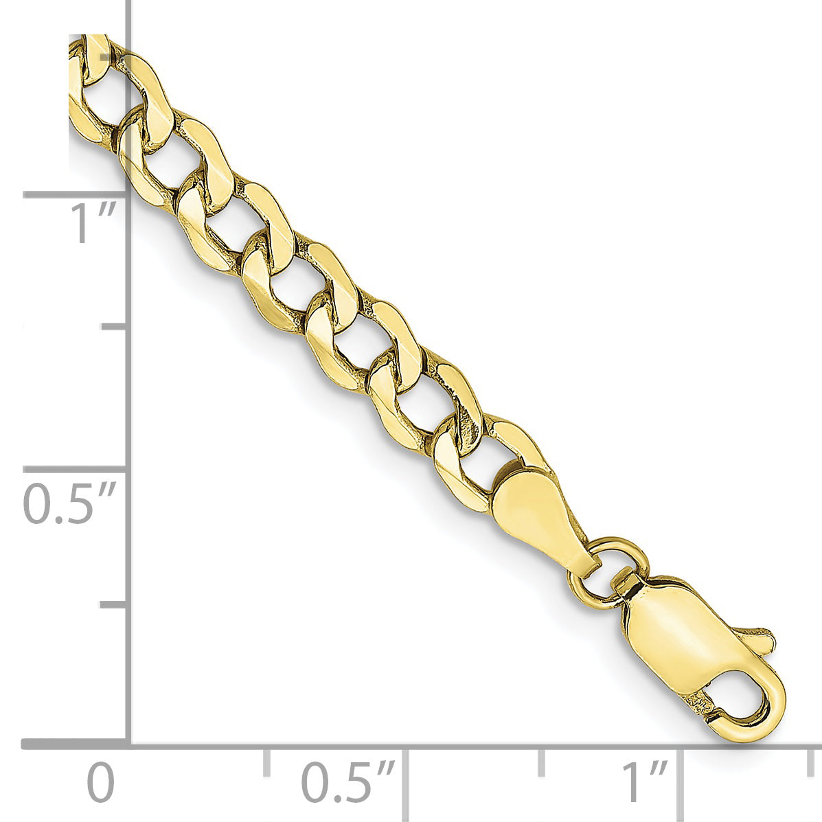 9 Inch 10K Yellow Gold 4.3mm Semi-Solid Curb Link Chain Bracelet