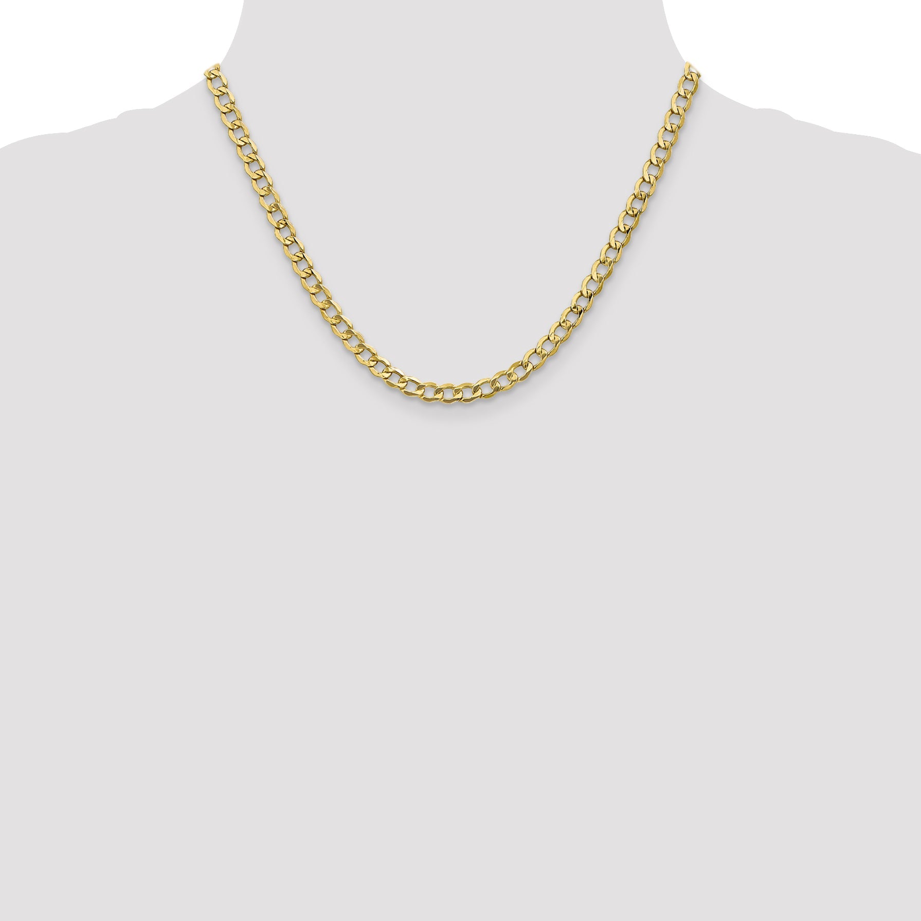 18 Inch 10k Yellow Gold 5.25mm Semi-Solid Curb Link Chain Necklace