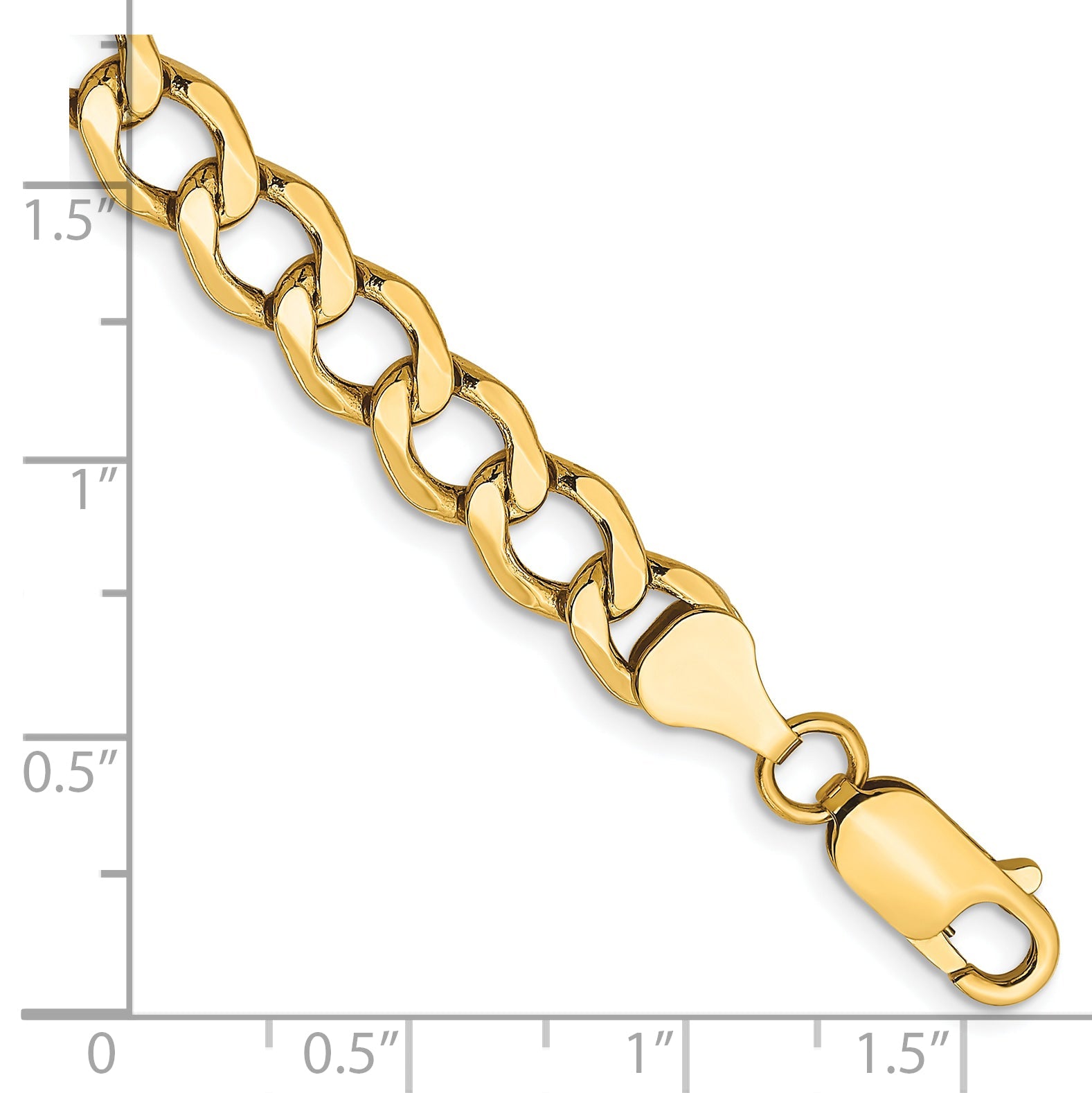 7 Inch 10k Yellow Gold 6.5mm Semi-Solid Curb Link Chain Bracelet