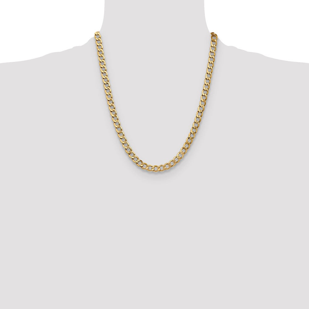 22 Inch 10K Yellow Gold 7mm Semi-Solid Curb Link Chain Necklace