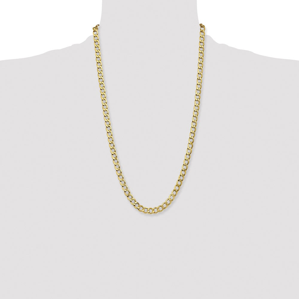 26 Inch 10k Yellow Gold 7mm Semi-Solid Curb Link Chain Necklace