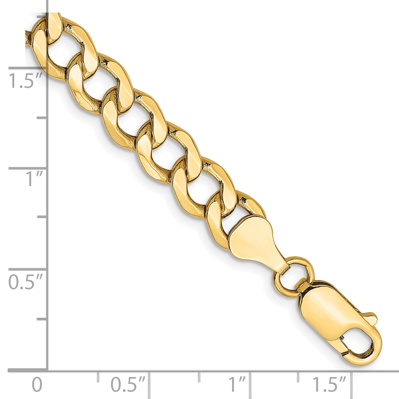 8 Inch 10k Yellow Gold 7mm Semi-Solid Curb Link Chain Bracelet