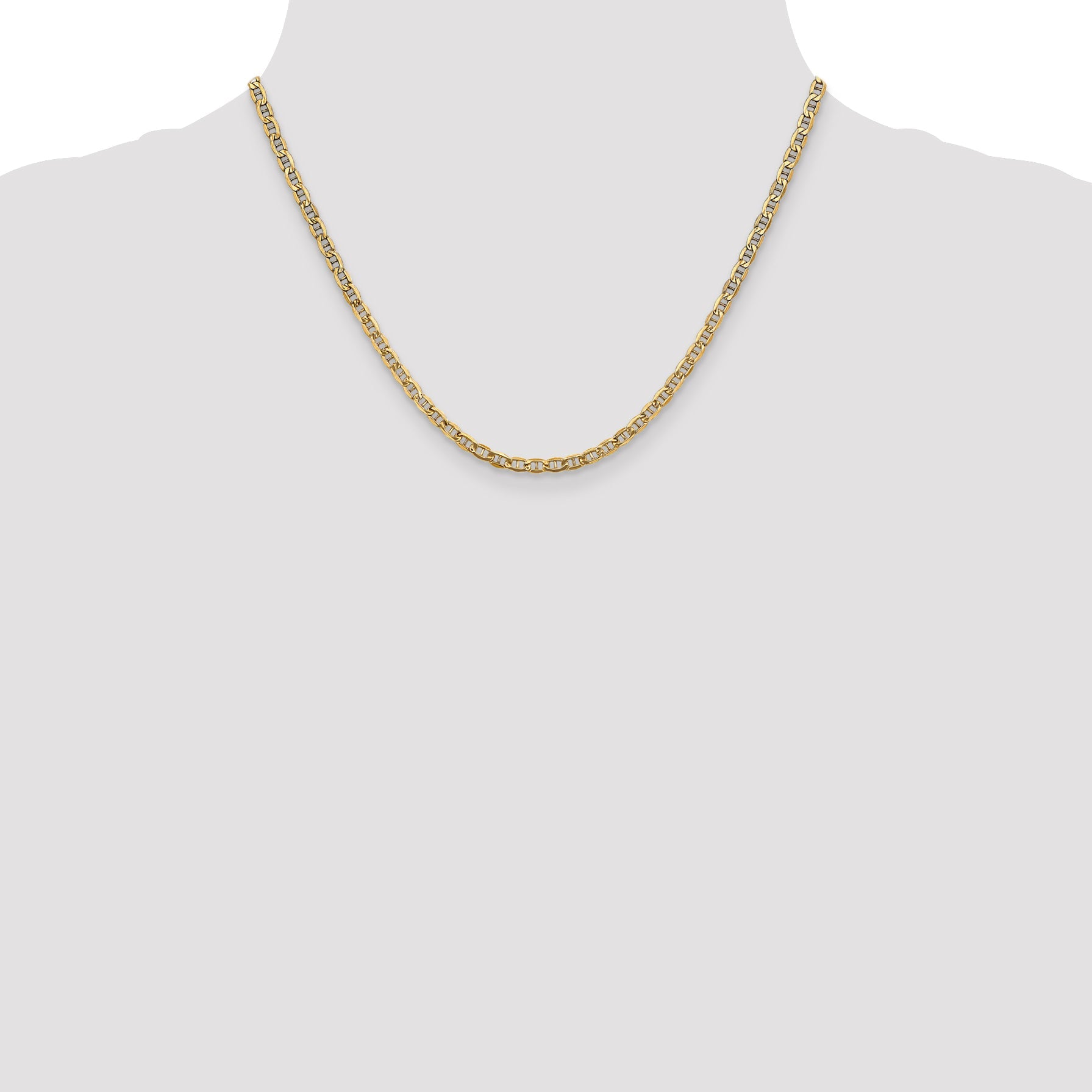 18 Inch 10k Yellow Gold 3.2mm Semi-Solid Anchor Chain Necklace