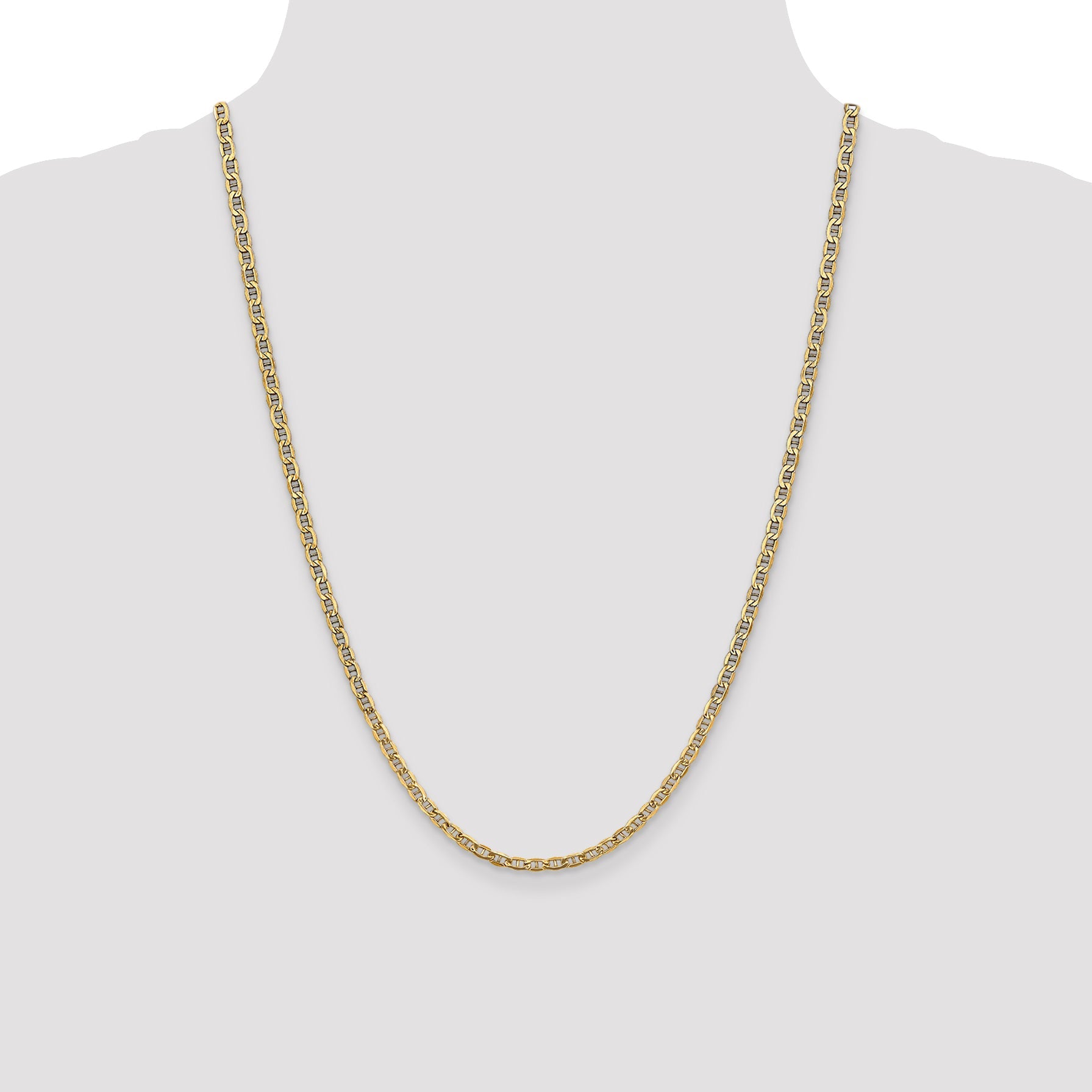 24 Inch 10k Yellow Gold 3.2mm Semi-Solid Anchor Chain Necklace