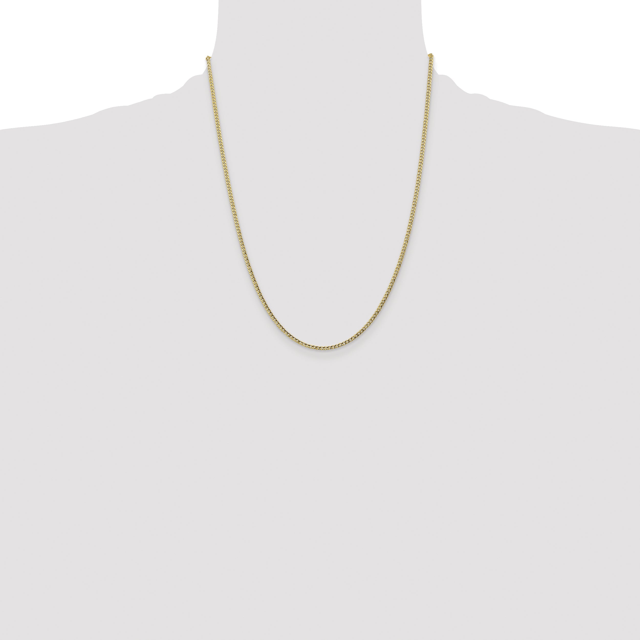 22 Inch 10K Yellow Gold 2.5mm Semi-Solid Curb Link Chain Necklace