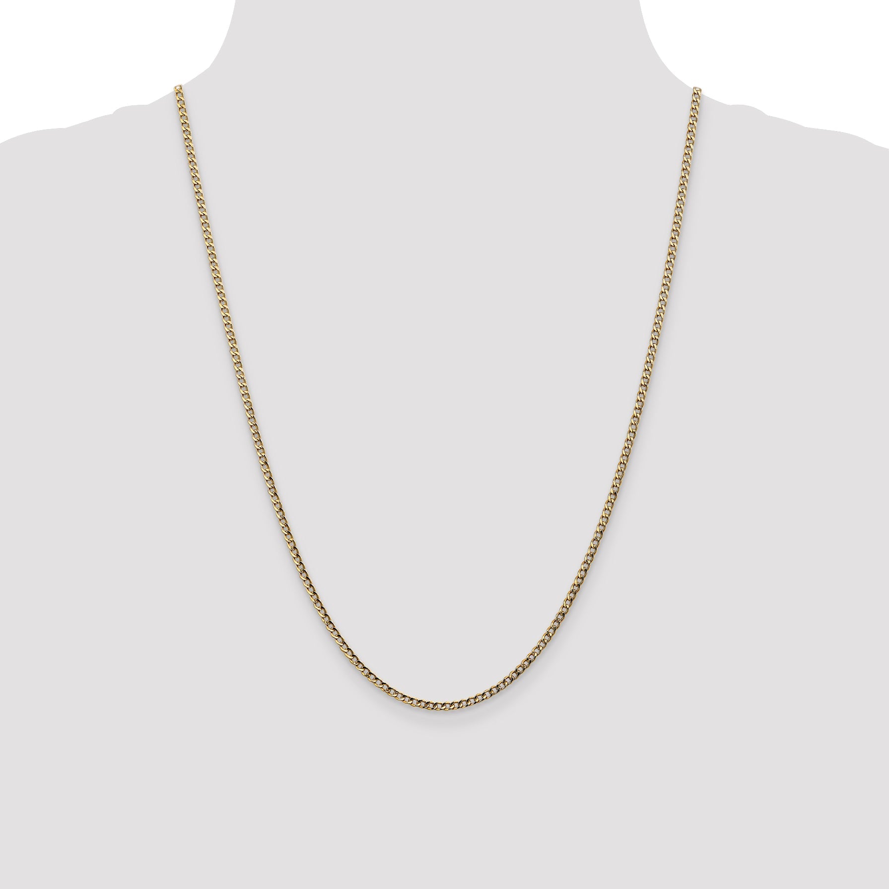 24 Inch 10k Yellow Gold 2.5mm Semi-Solid Curb Link Chain Necklace