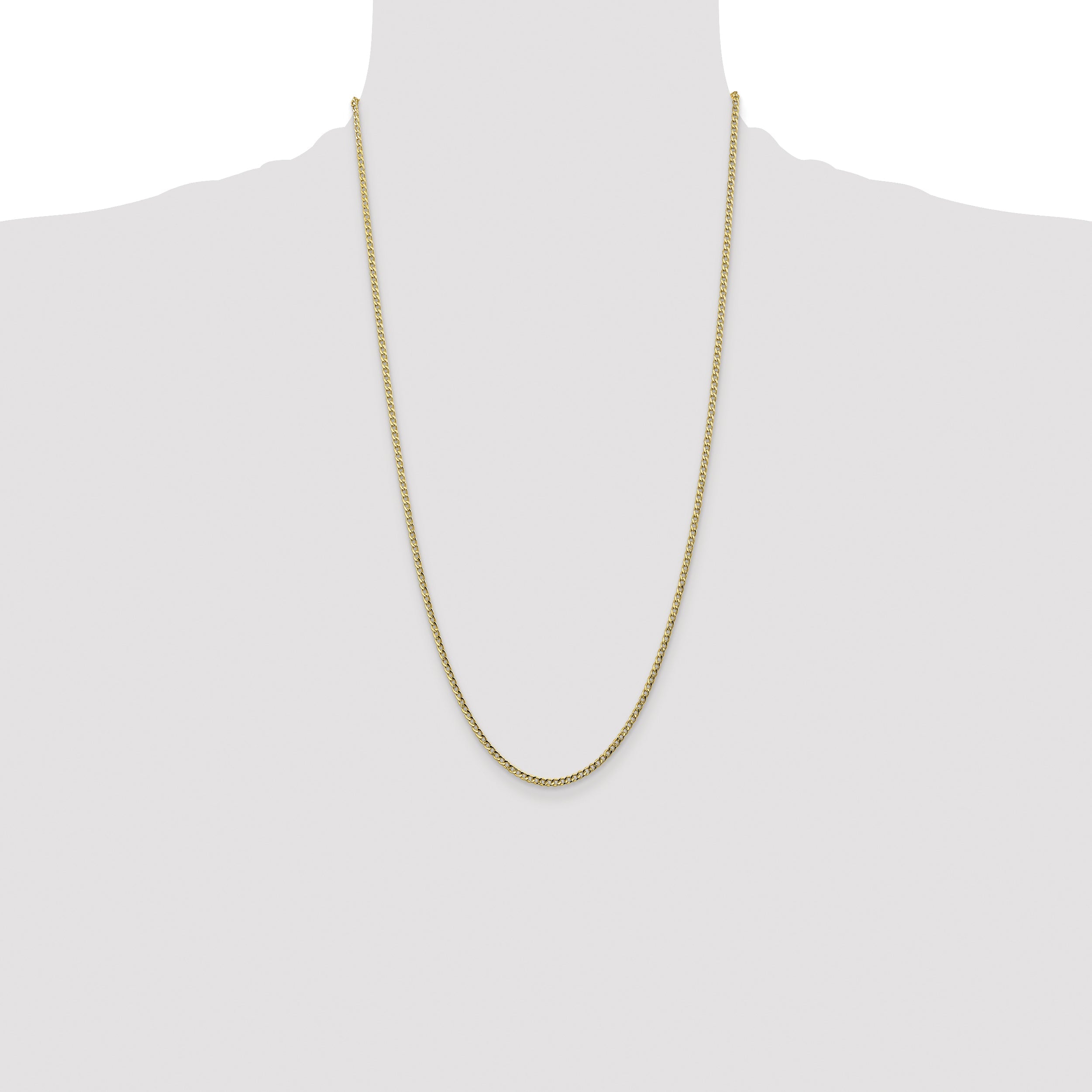 26 Inch 10K Yellow Gold 2.5mm Semi-Solid Curb Link Chain Necklace