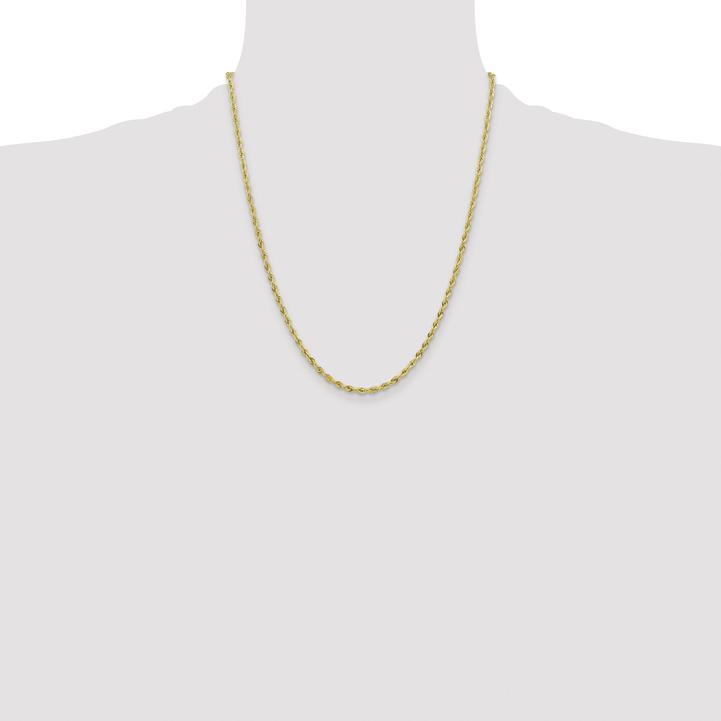 22 Inch 10k Yellow Gold 3mm Semi-Solid Rope Chain Necklace