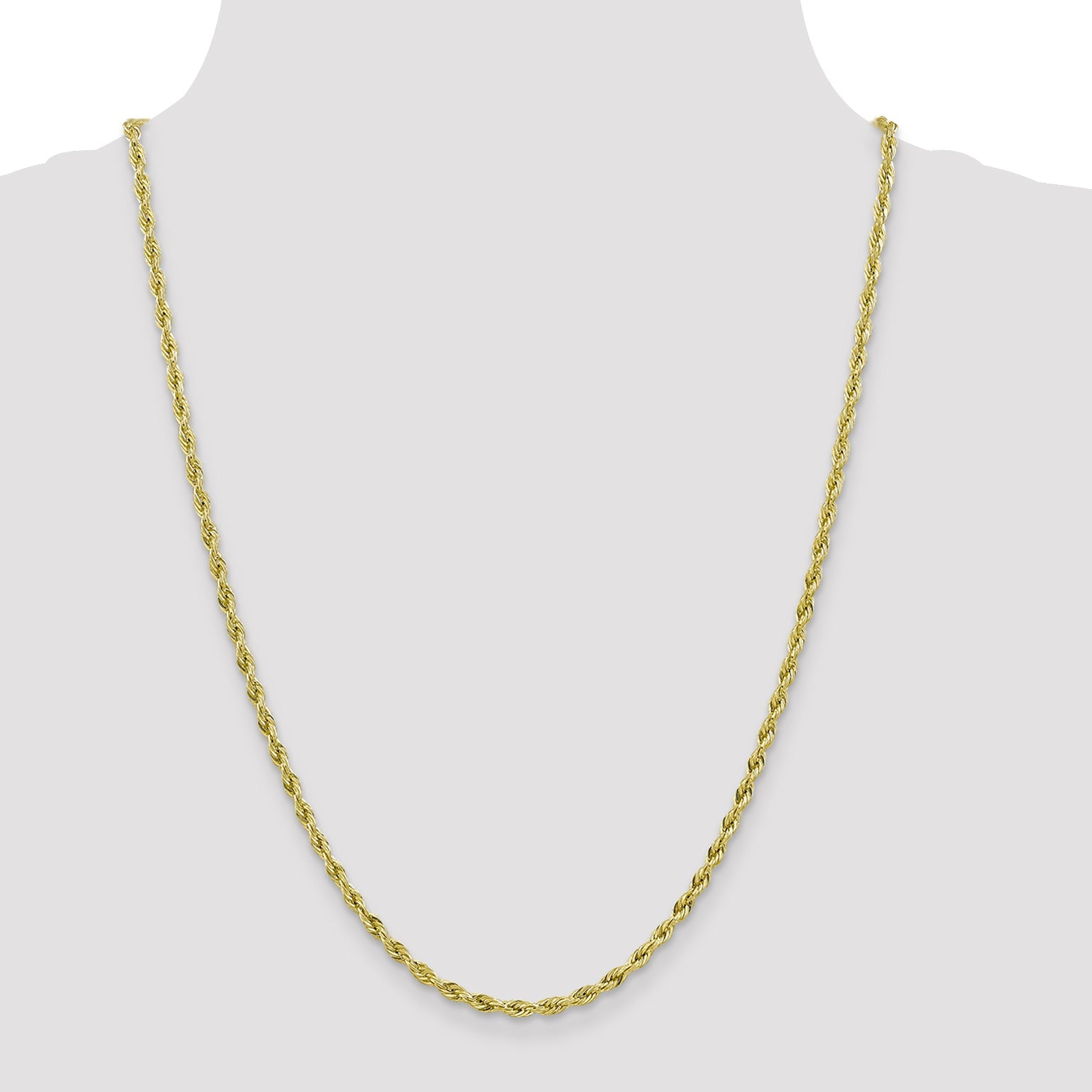 24 Inch 10k Yellow Gold 3mm Semi-Solid Rope Chain Necklace