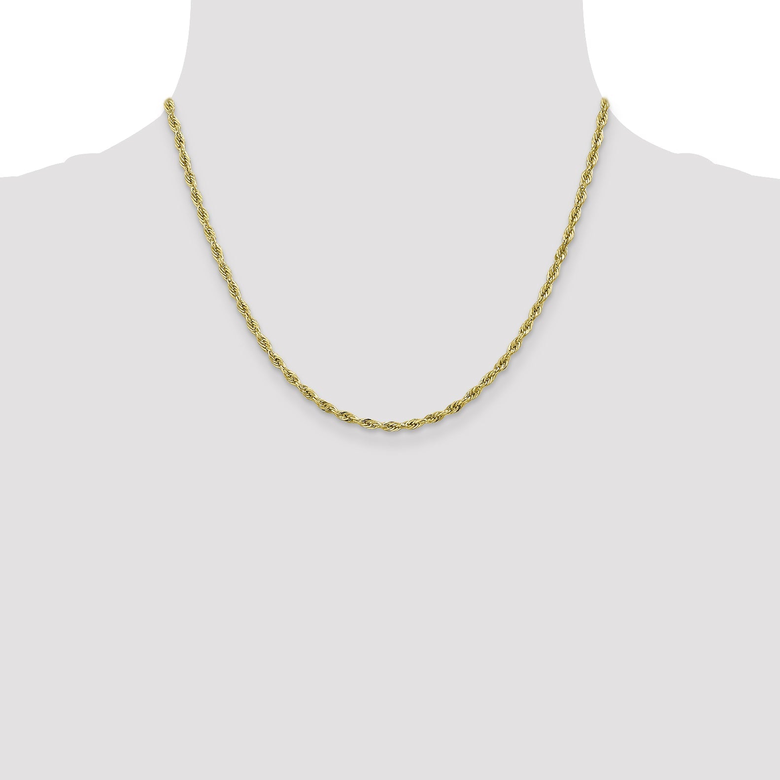 18 Inch 10k Yellow Gold 2.8mm Semi-Solid Rope Chain Necklace