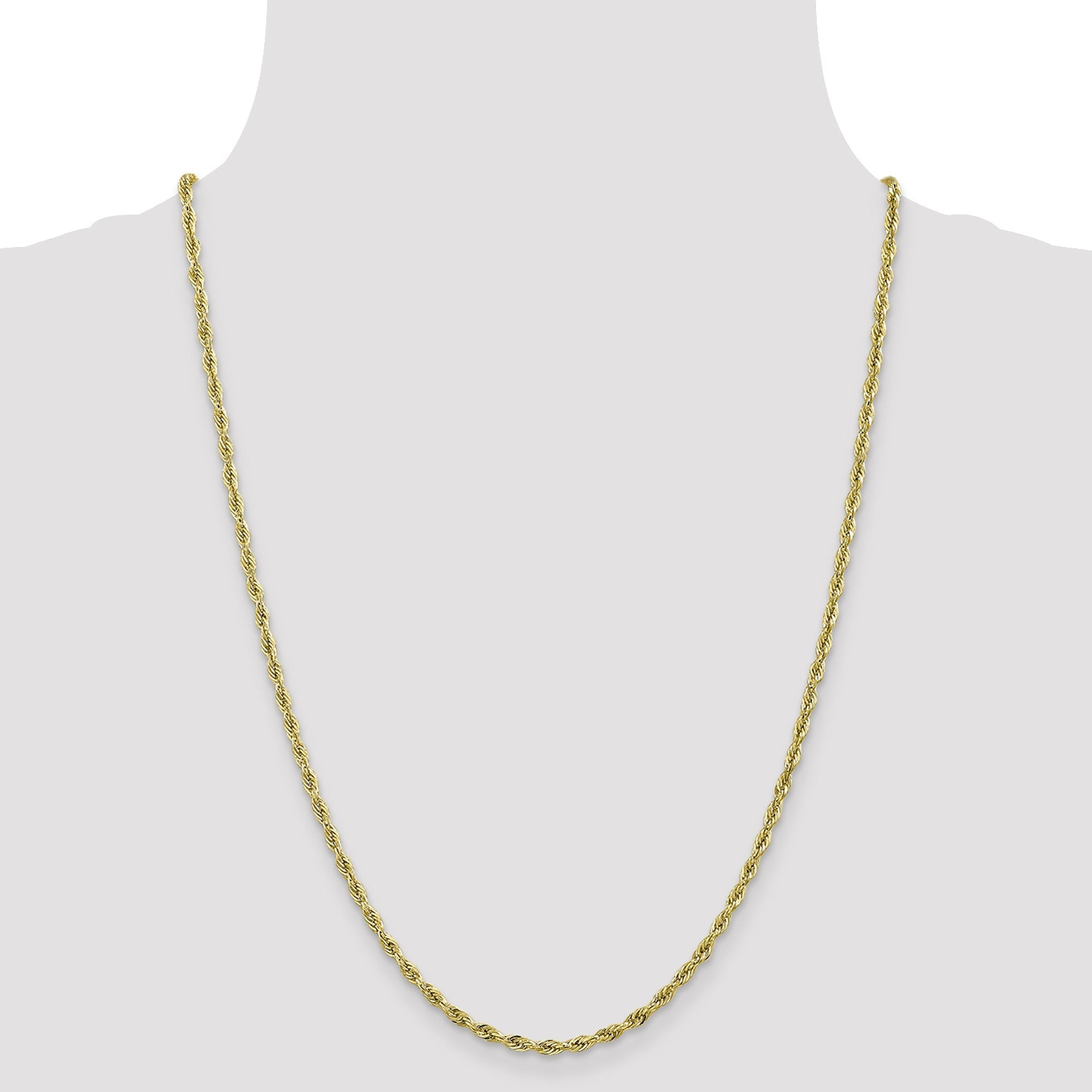 24 Inch 10k Yellow Gold 2.8mm Semi-Solid Rope Chain Necklace