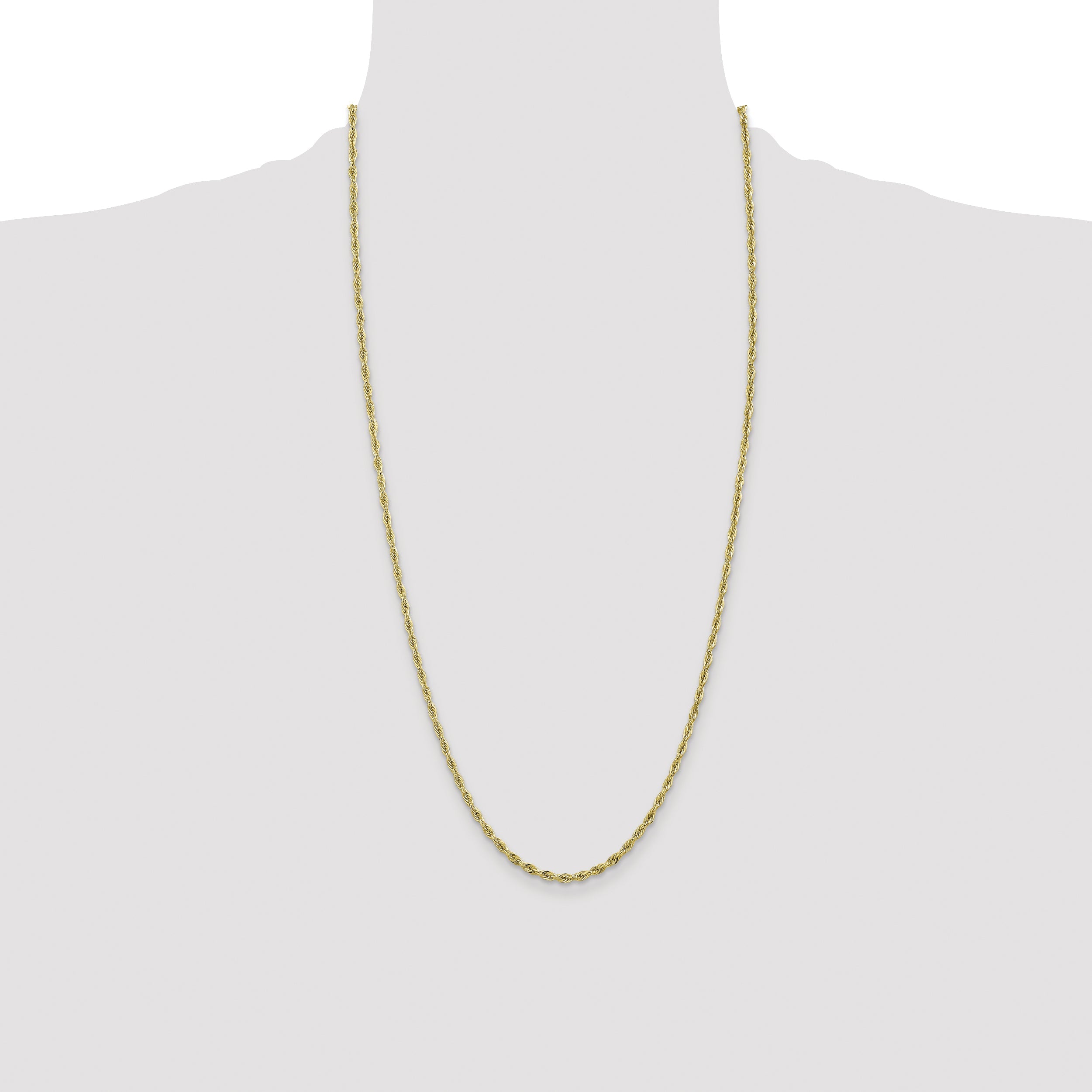 28 Inch 10k Yellow Gold 2.8mm Semi-Solid Rope Chain Necklace